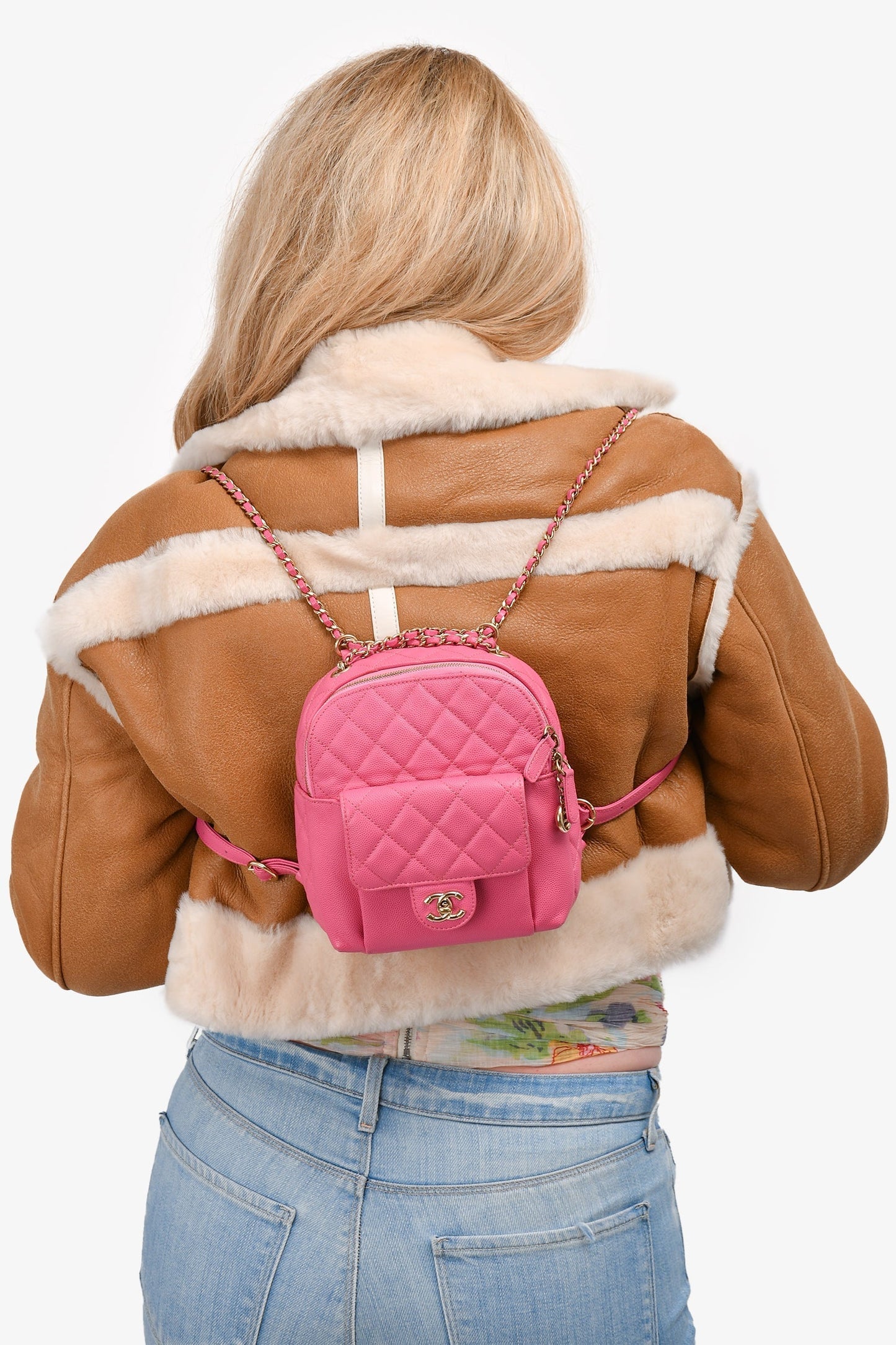 Chaneltm 2019 Hot Pink Caviar Leather Mini Chain Backpack