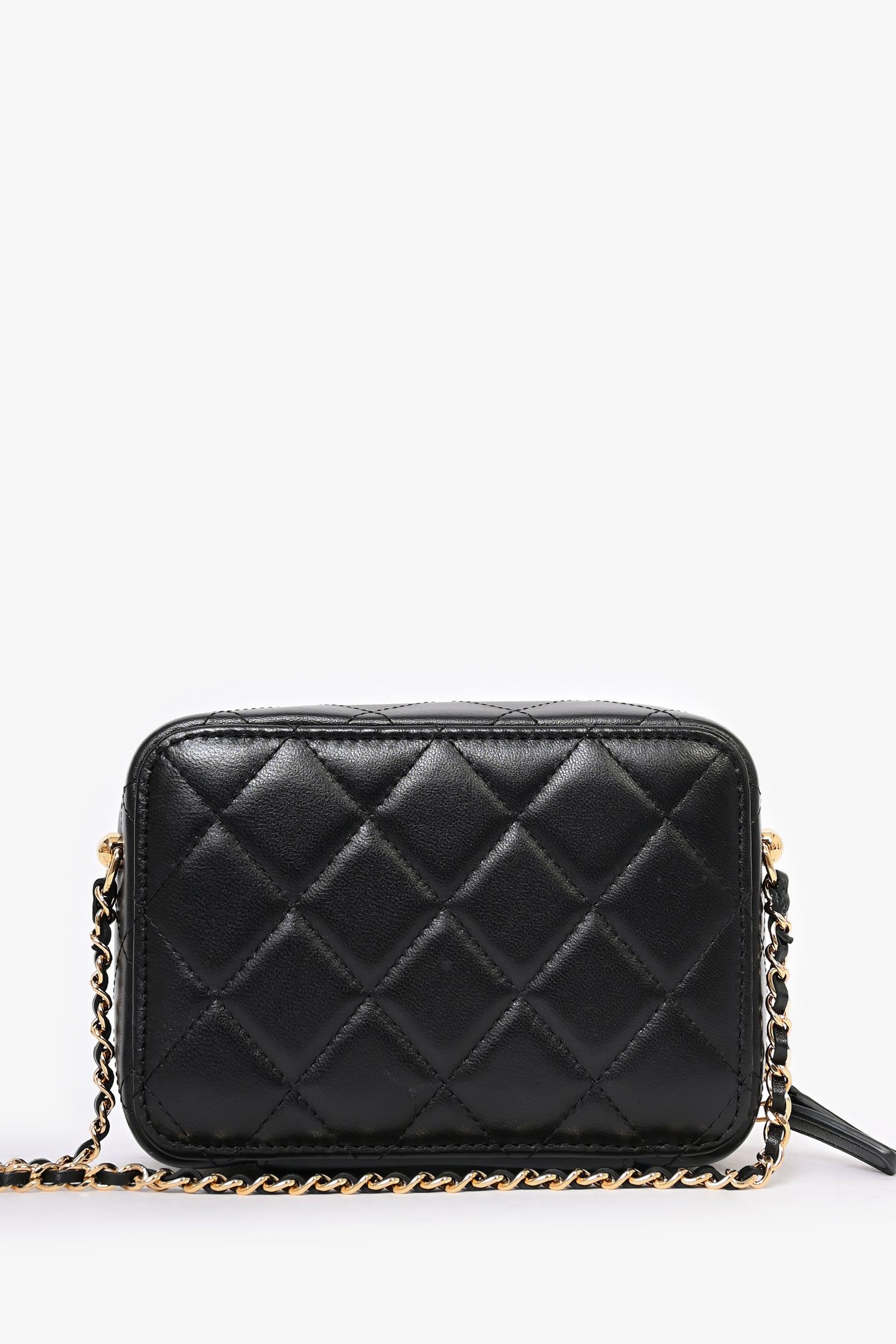 Chaneltm 2021 Black Leather Gold CC Plate Mini Vanity Crossbody