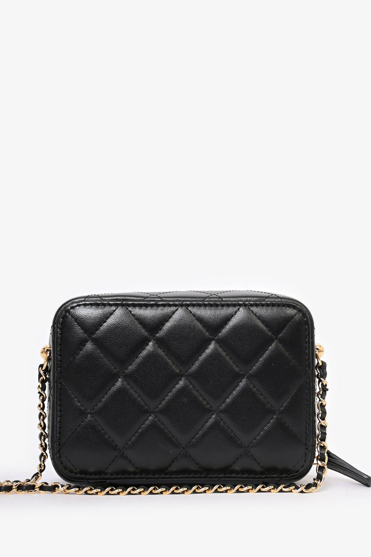 Chanel™ 2021 Black Leather Gold CC Plate Mini Vanity Crossbody