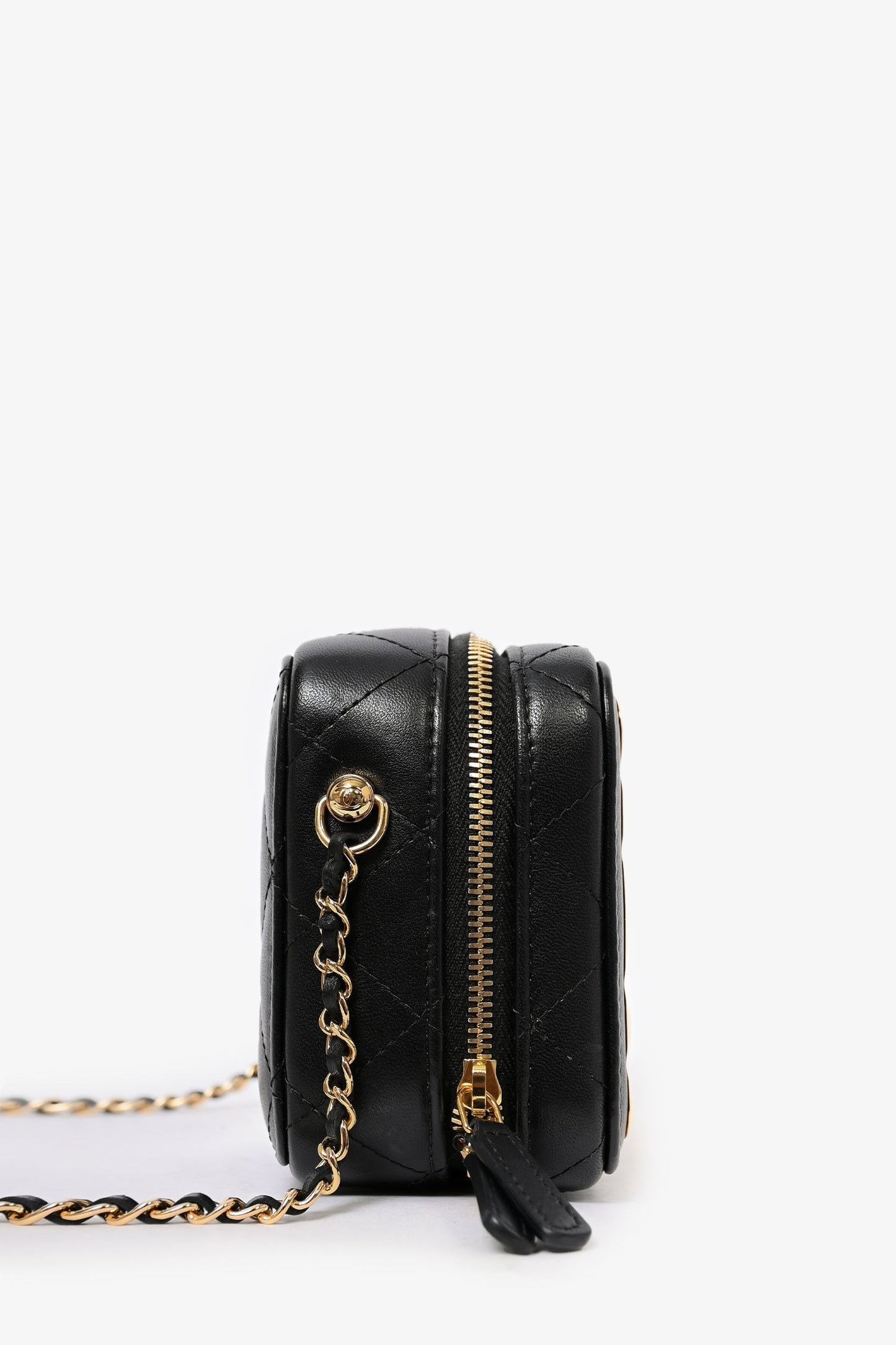 Chaneltm 2021 Black Leather Gold CC Plate Mini Vanity Crossbody