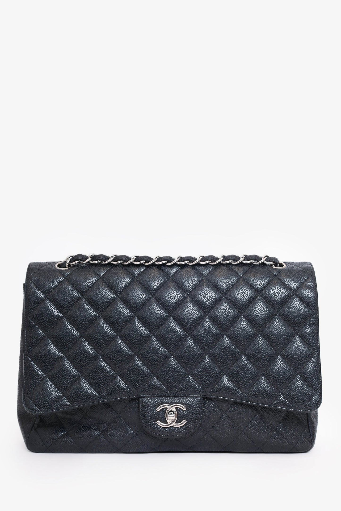 Chanel™ 2009-10 Black Caviar Leather Maxi Single Flap Shoulder Bag