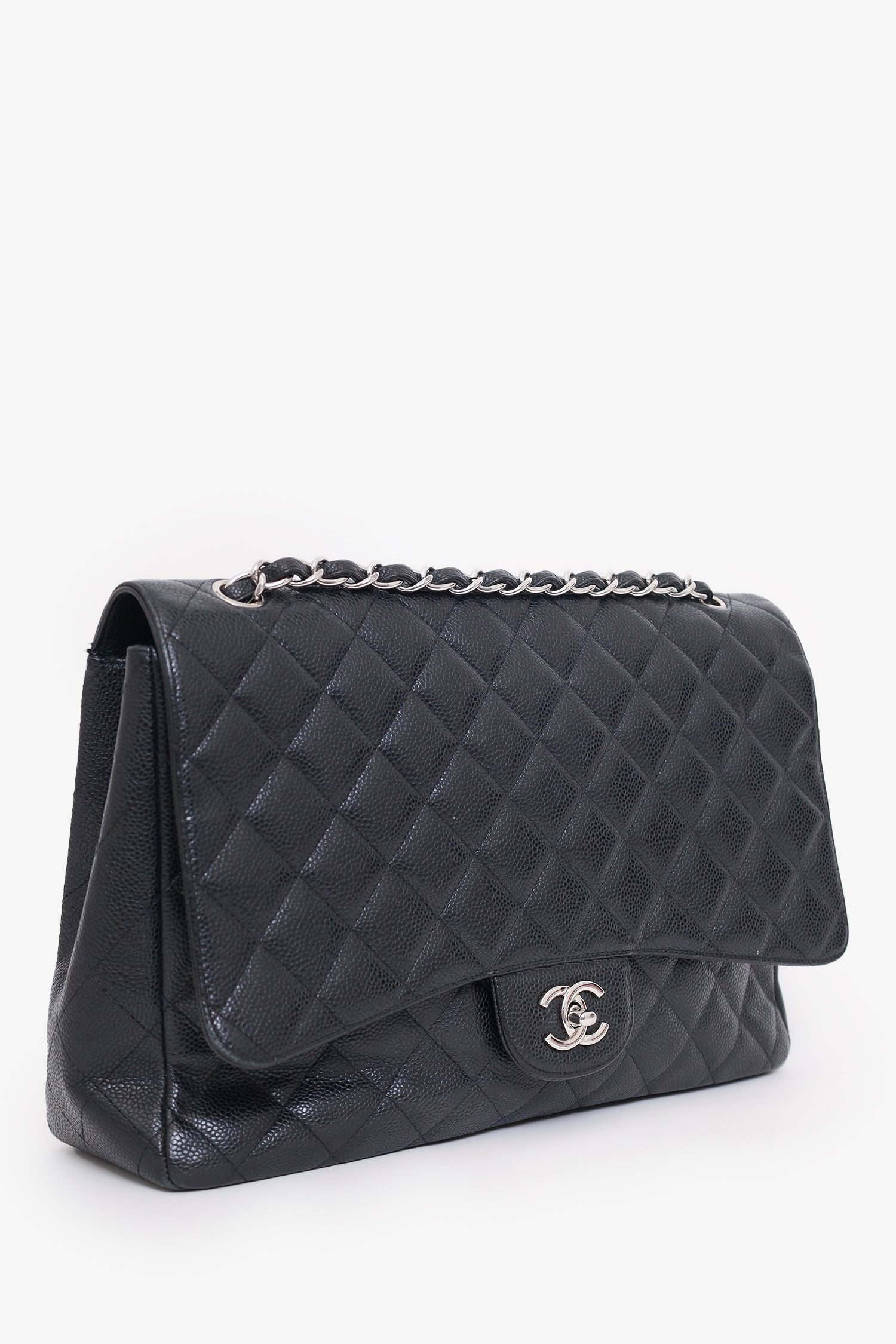 Chaneltm 2009 10 Black Caviar Leather Maxi Single Flap Shoulder Bag
