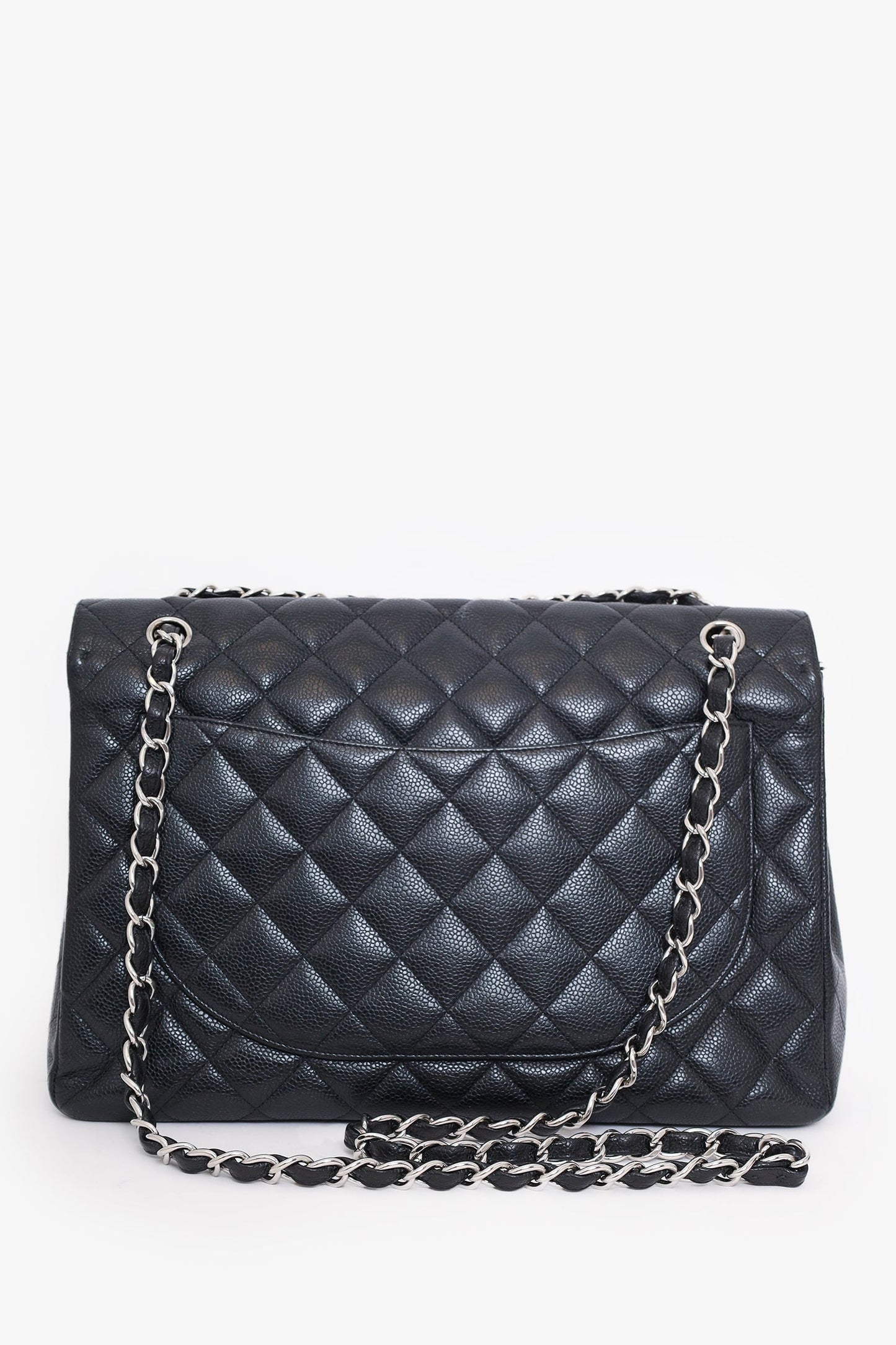 Chanel™ -10 Black Caviar Leather Maxi Single Flap Shoulder Bag