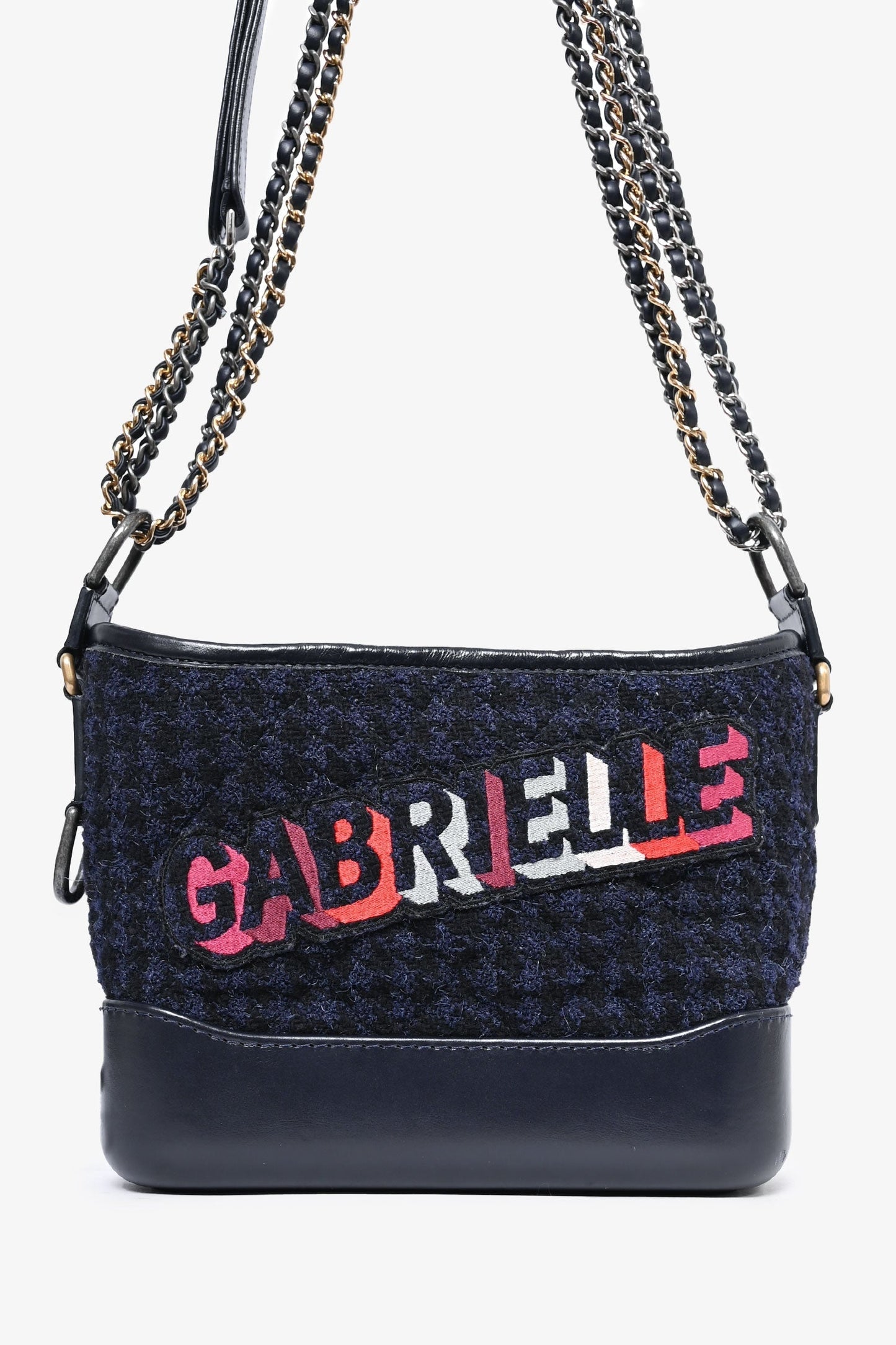 Chanel™ Black Leather/Navy Tweed Small Gabrielle Shoulder Bag (As Is)