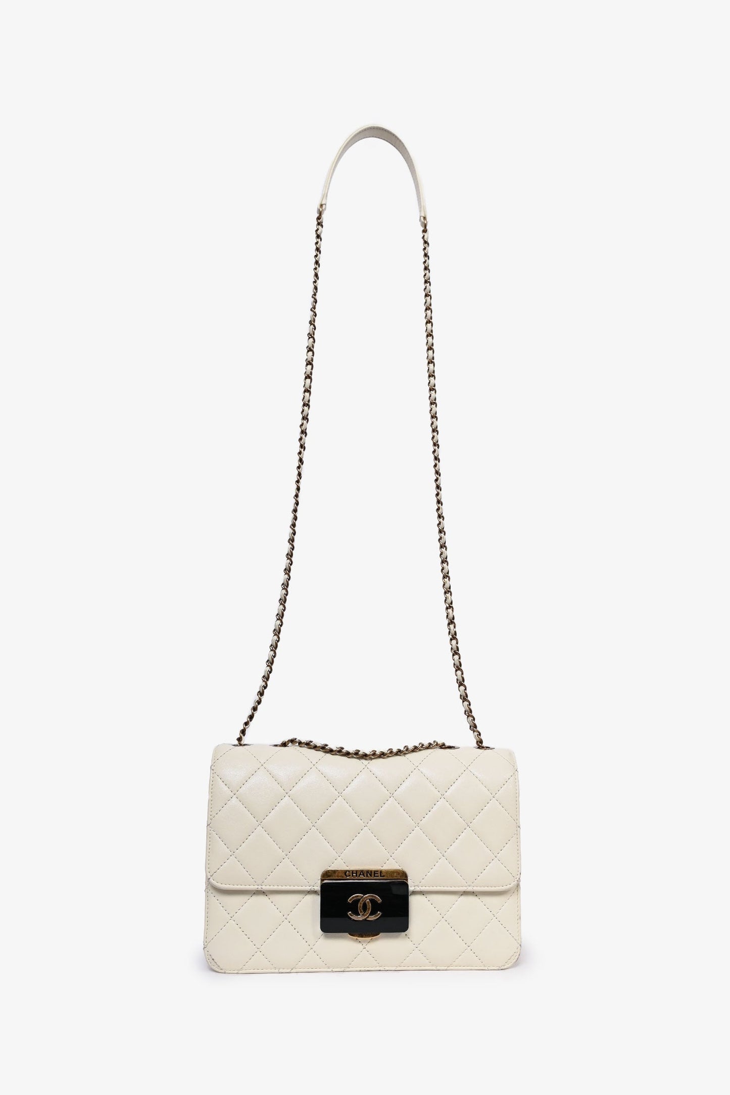 Chanel™ Cream Leather Beauty Lock Flap Shoulder Bag