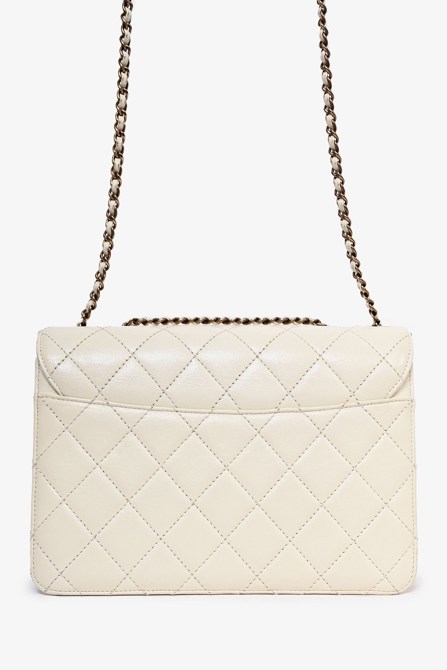 Chanel™ Cream Leather Beauty Lock Flap Shoulder Bag