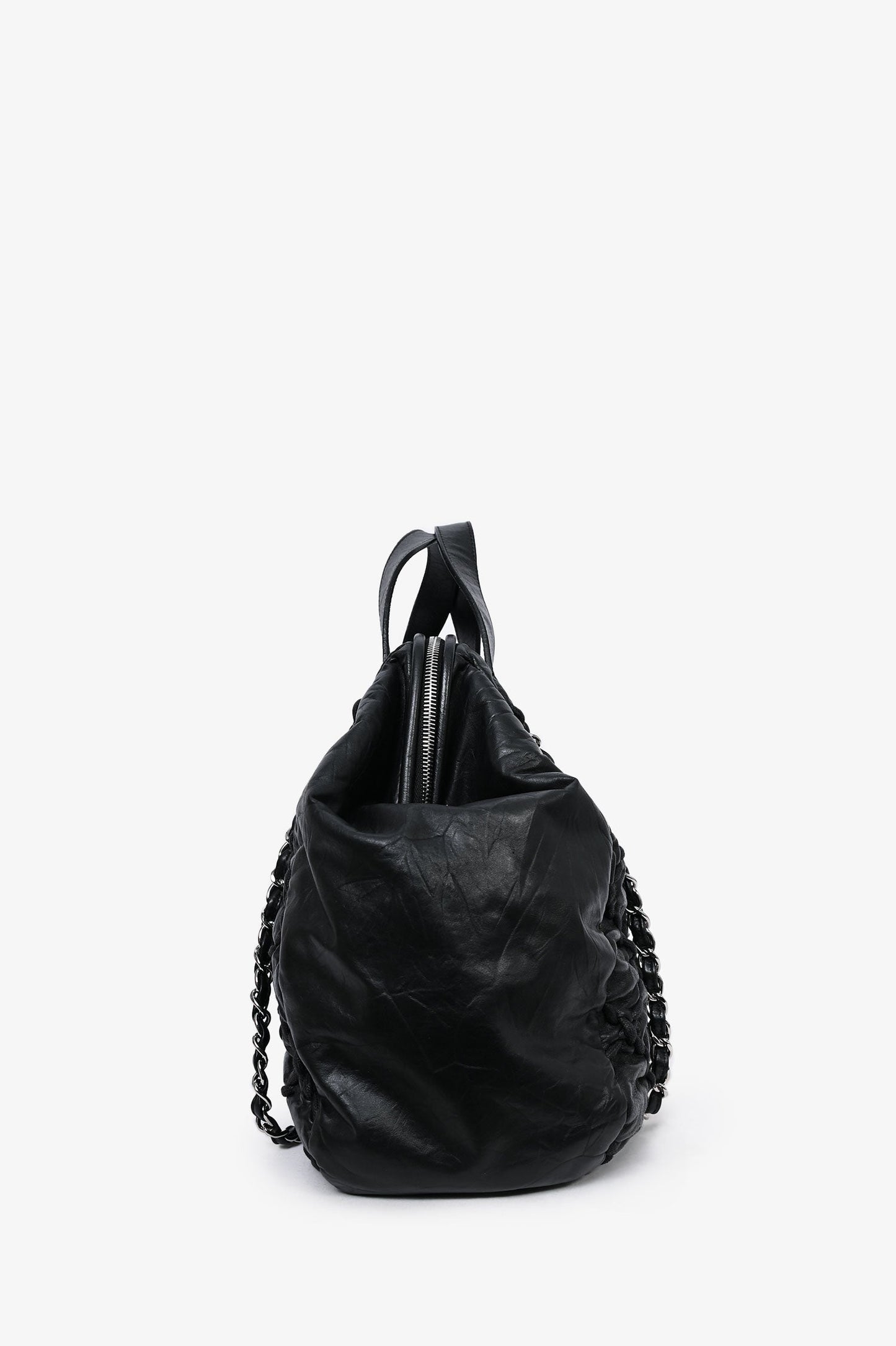 Chaneltm 2011 12 Black Leather Ultra Stitch Large Bowling Bag