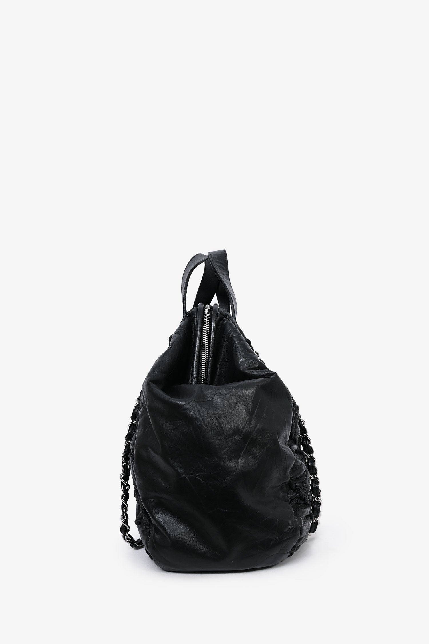 Chaneltm 2011 12 Black Leather Ultra Stitch Large Bowling Bag