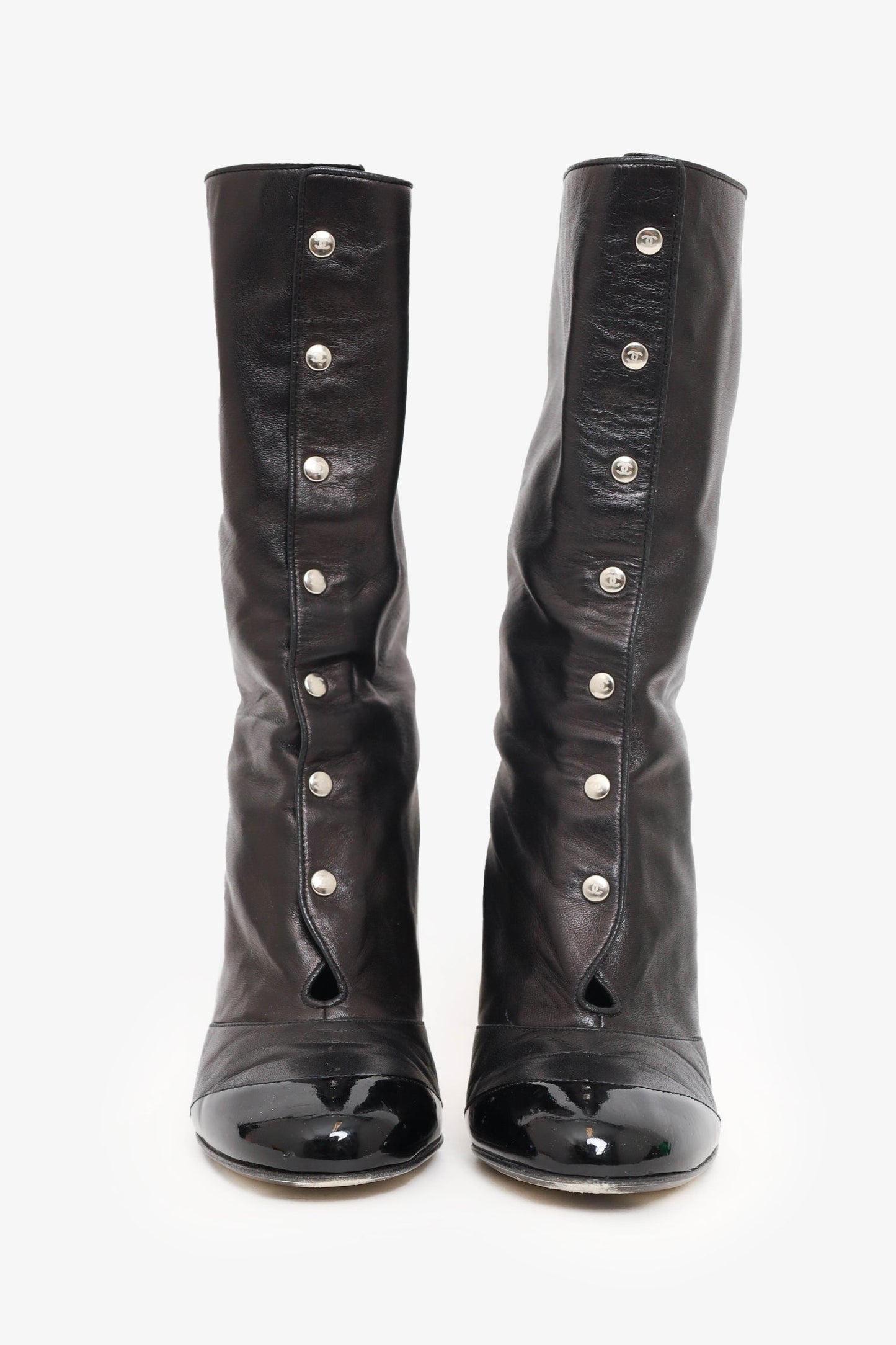 Chanel Black Lambskin Button Up Ankle Boots Size 37.5