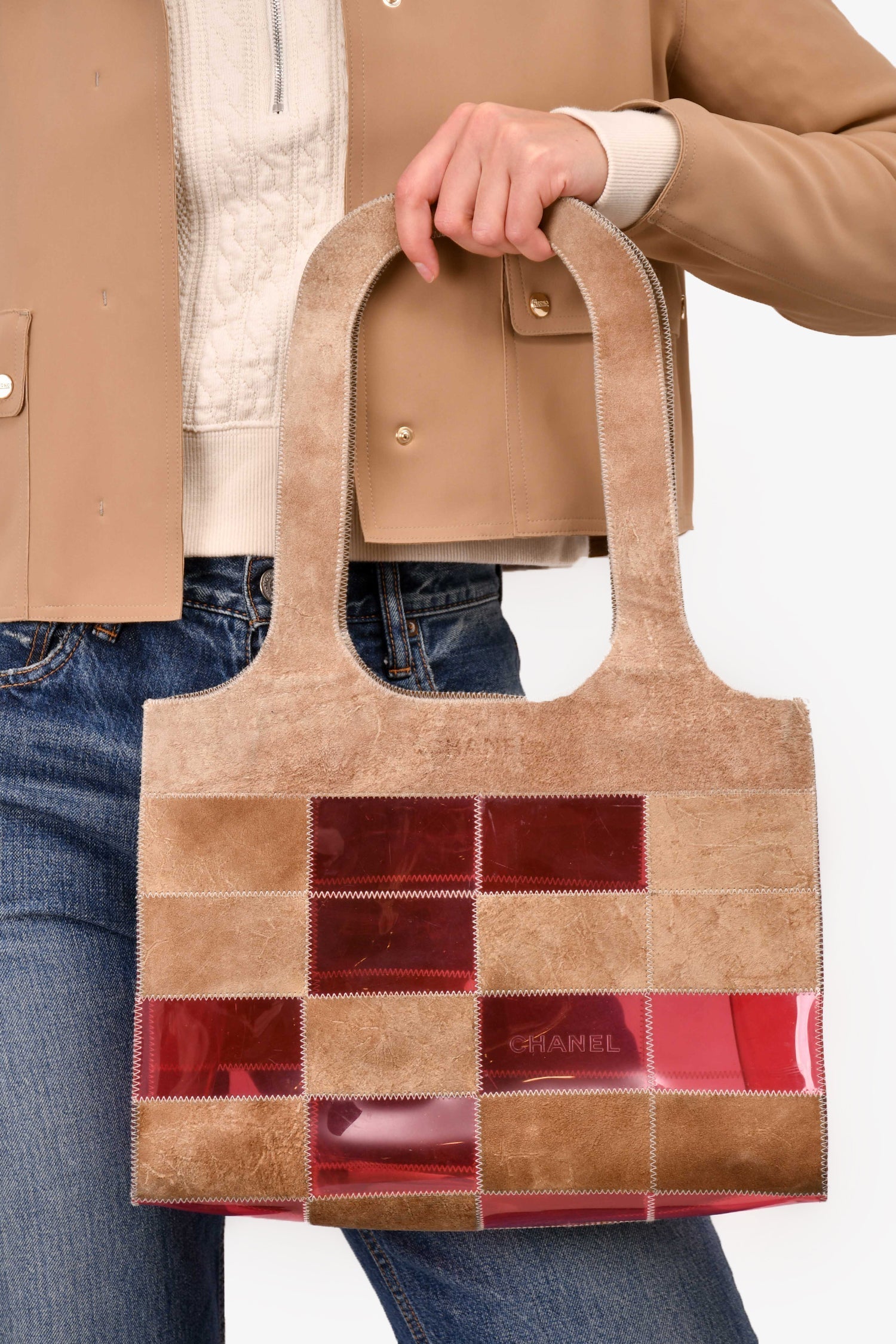 Chaneltm 1997/99 Pink/beige Suede Translucent Patchwork Tote (as Is)