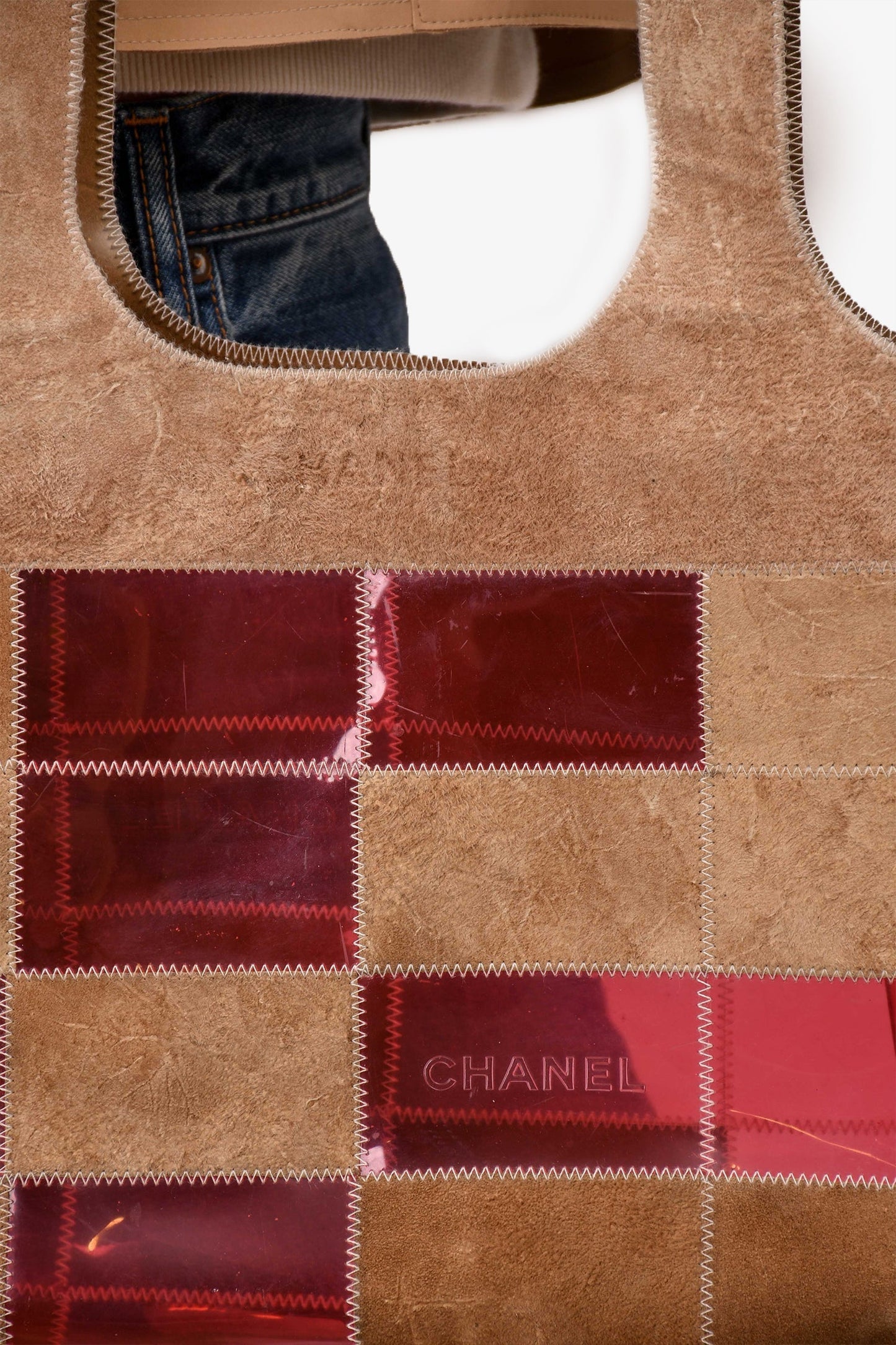 Chaneltm 1997/99 Pink/beige Suede Translucent Patchwork Tote (as Is)