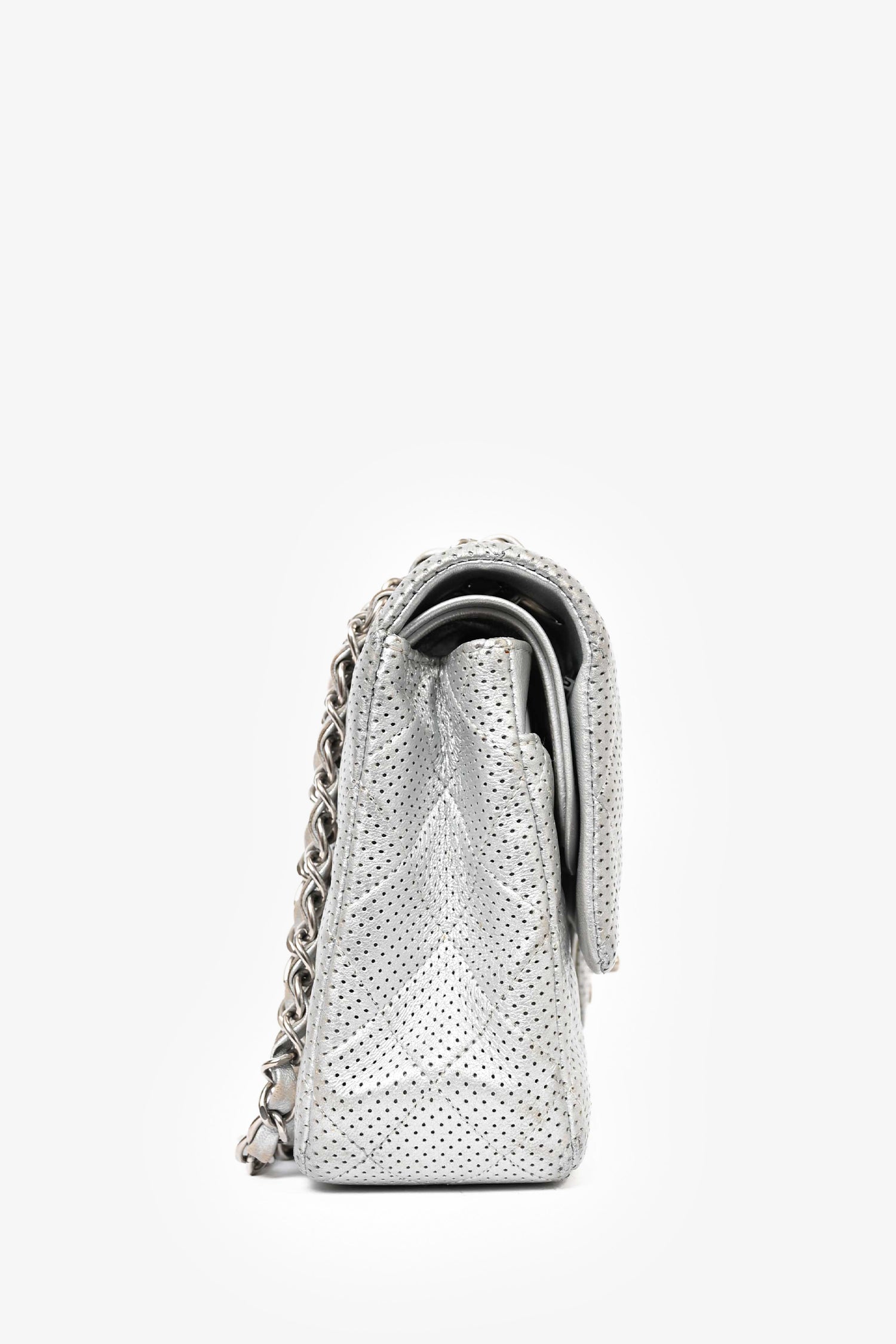 Chaneltm 2014 Silver Perforated Leather Medium Double Flap Women Shoes