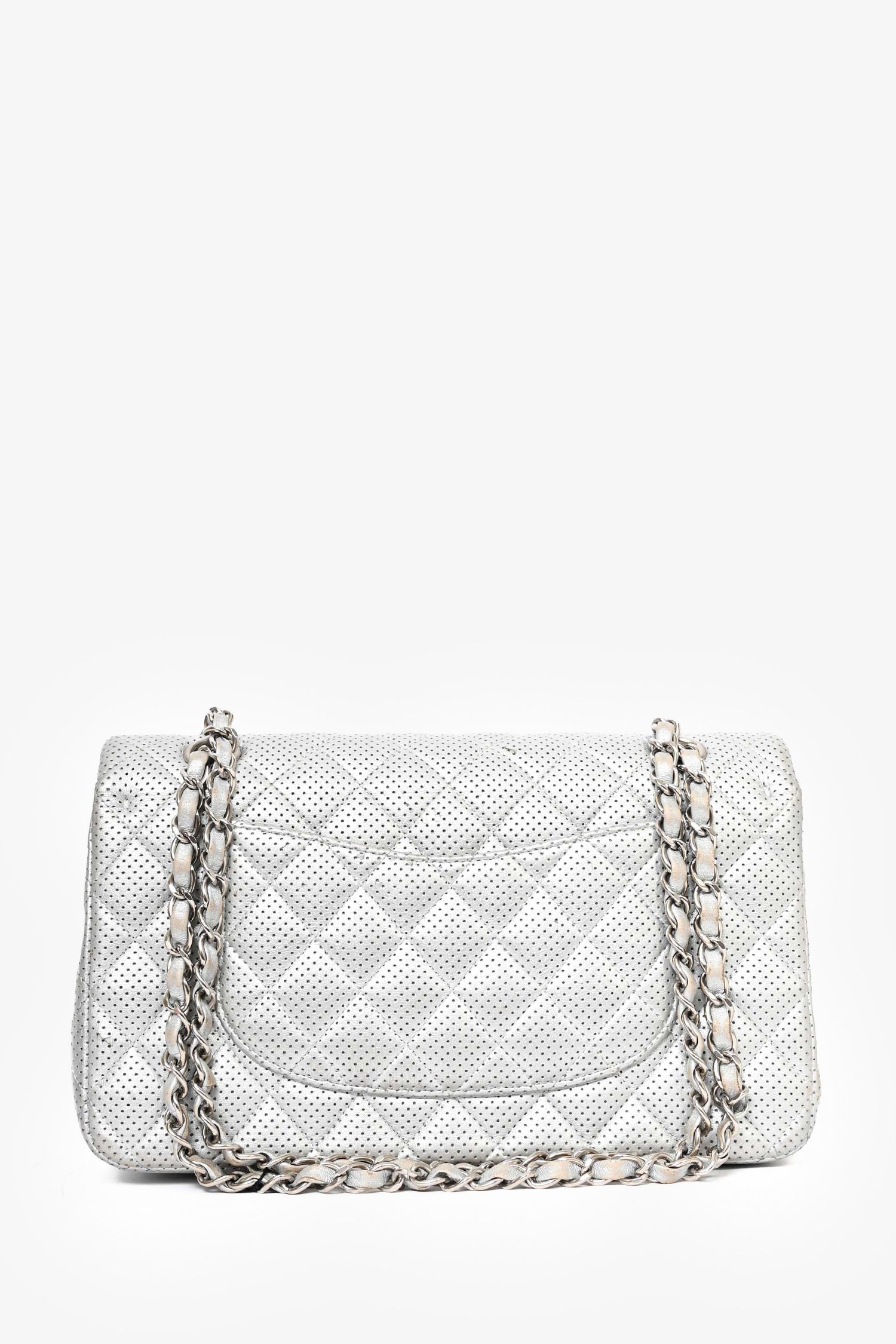 Chaneltm 2014 Silver Perforated Leather Medium Double Flap Women Shoes
