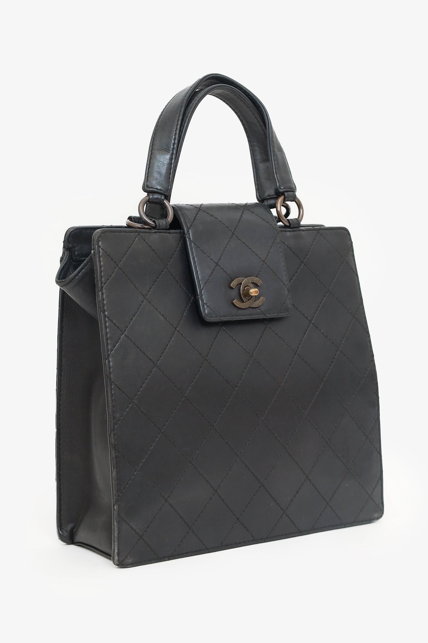 Chanel™ -97 Black Leather Matelasse Coco Mark Tote