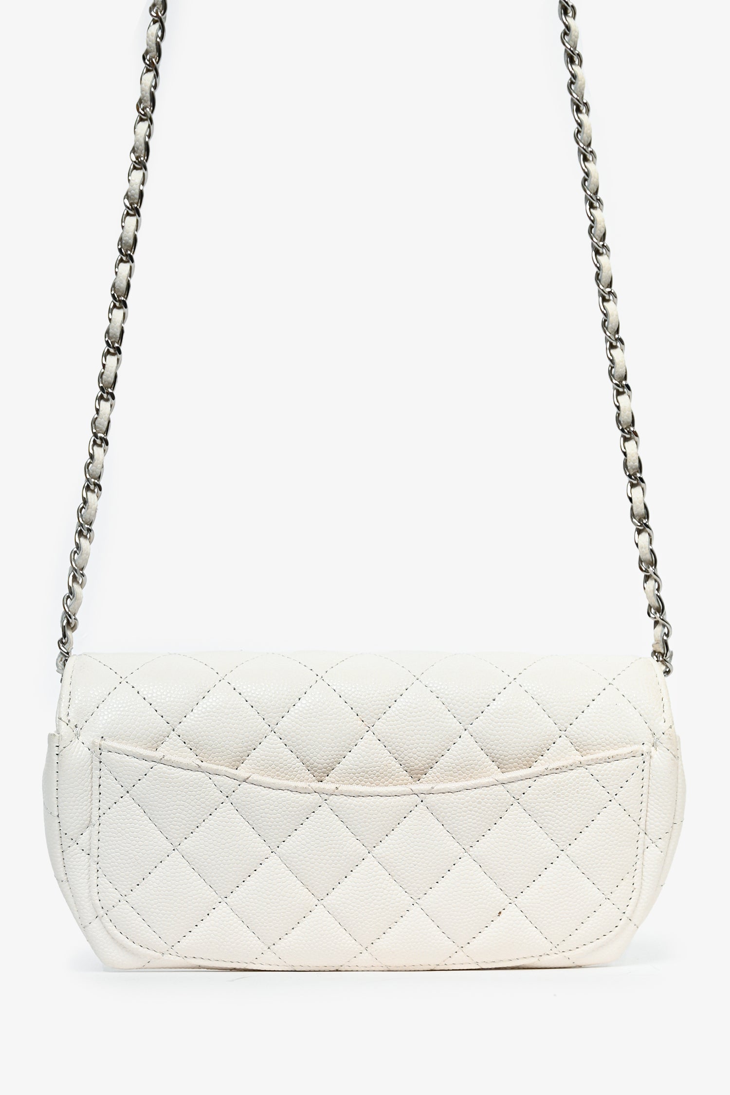 Chaneltm 2021 White Caviar Leather Sunglass Case with Chain