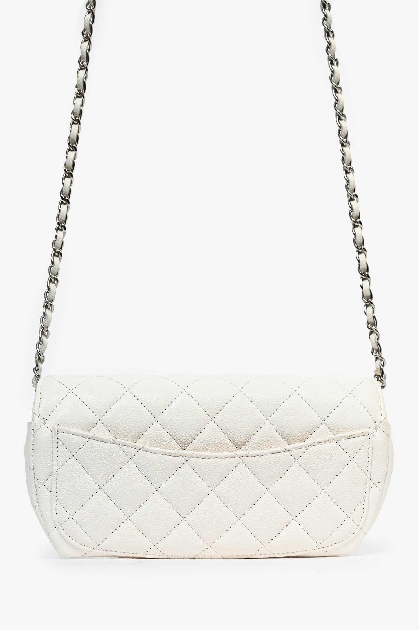 Chanel™ 2021 White Caviar Leather Sunglass Case with Chain