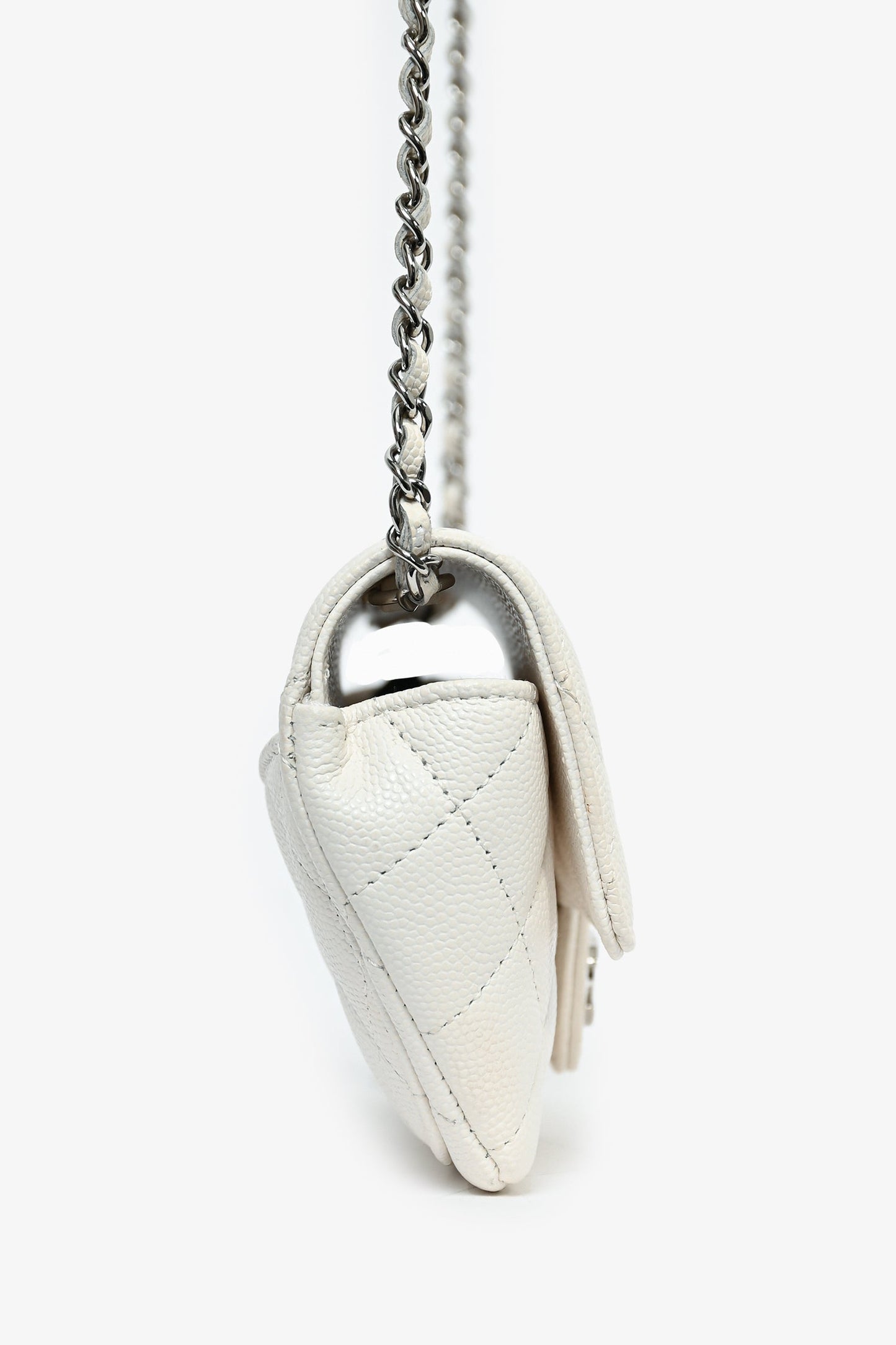Chaneltm 2021 White Caviar Leather Sunglass Case with Chain