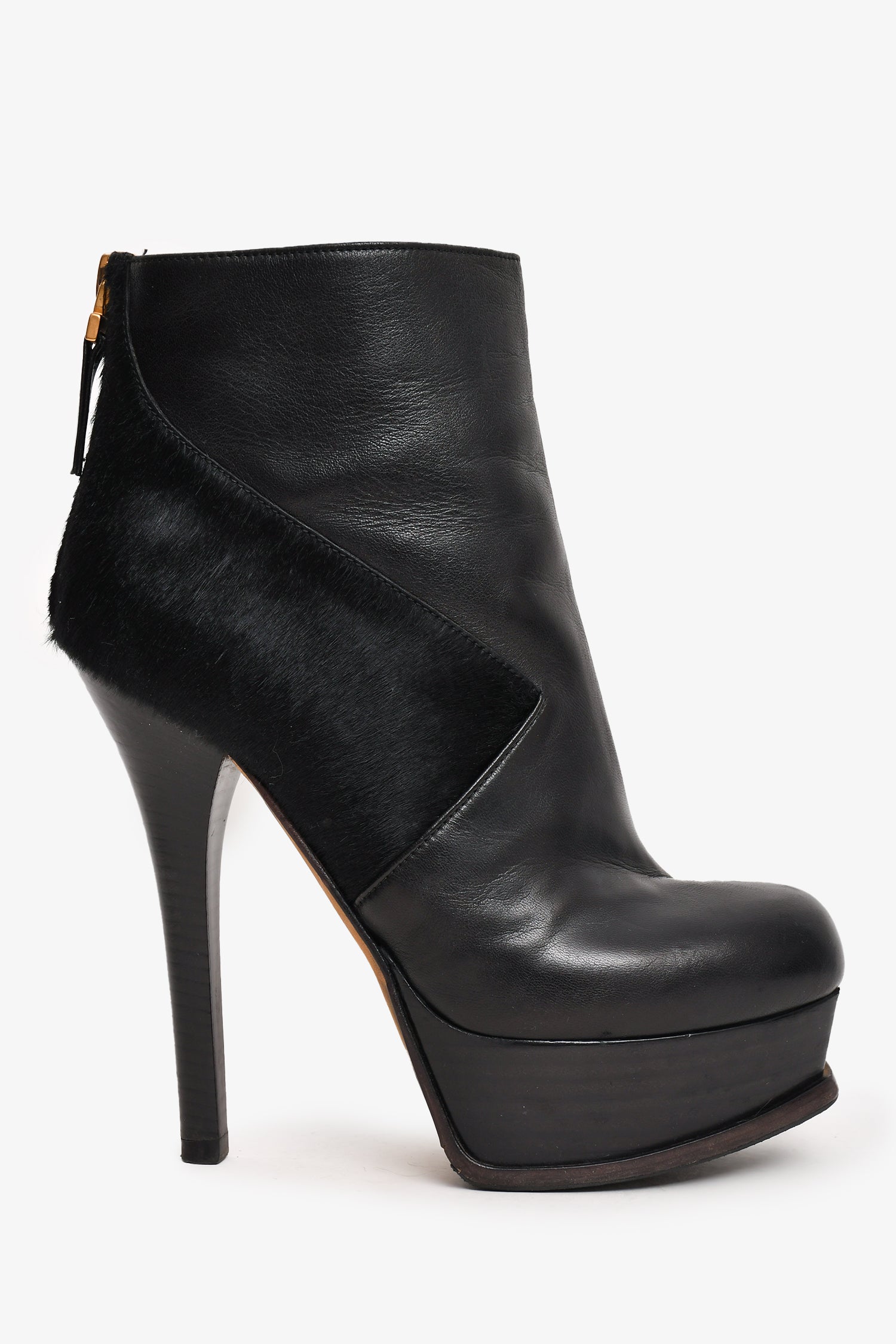 Fendi Shoe Pony Hair Calfskin FF Platform Ankle Boots Leather Black Logo Shoes