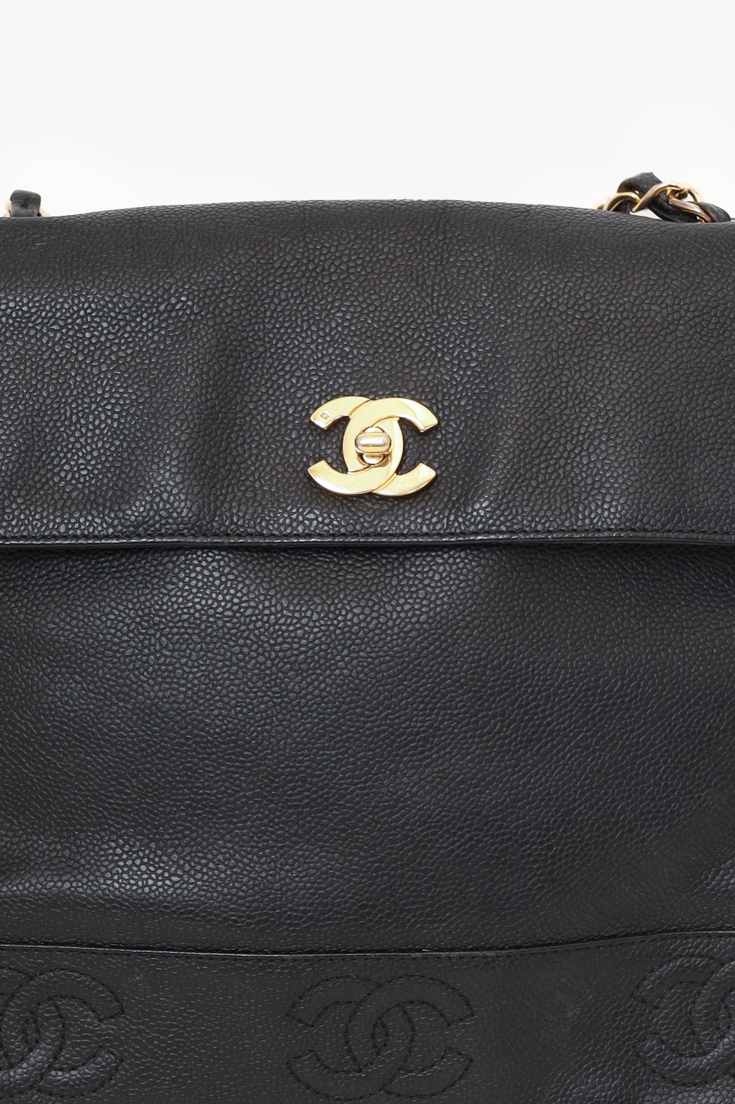 Chaneltm 1996 97 Black Caviar Leather Triple CC Shoulder Bag