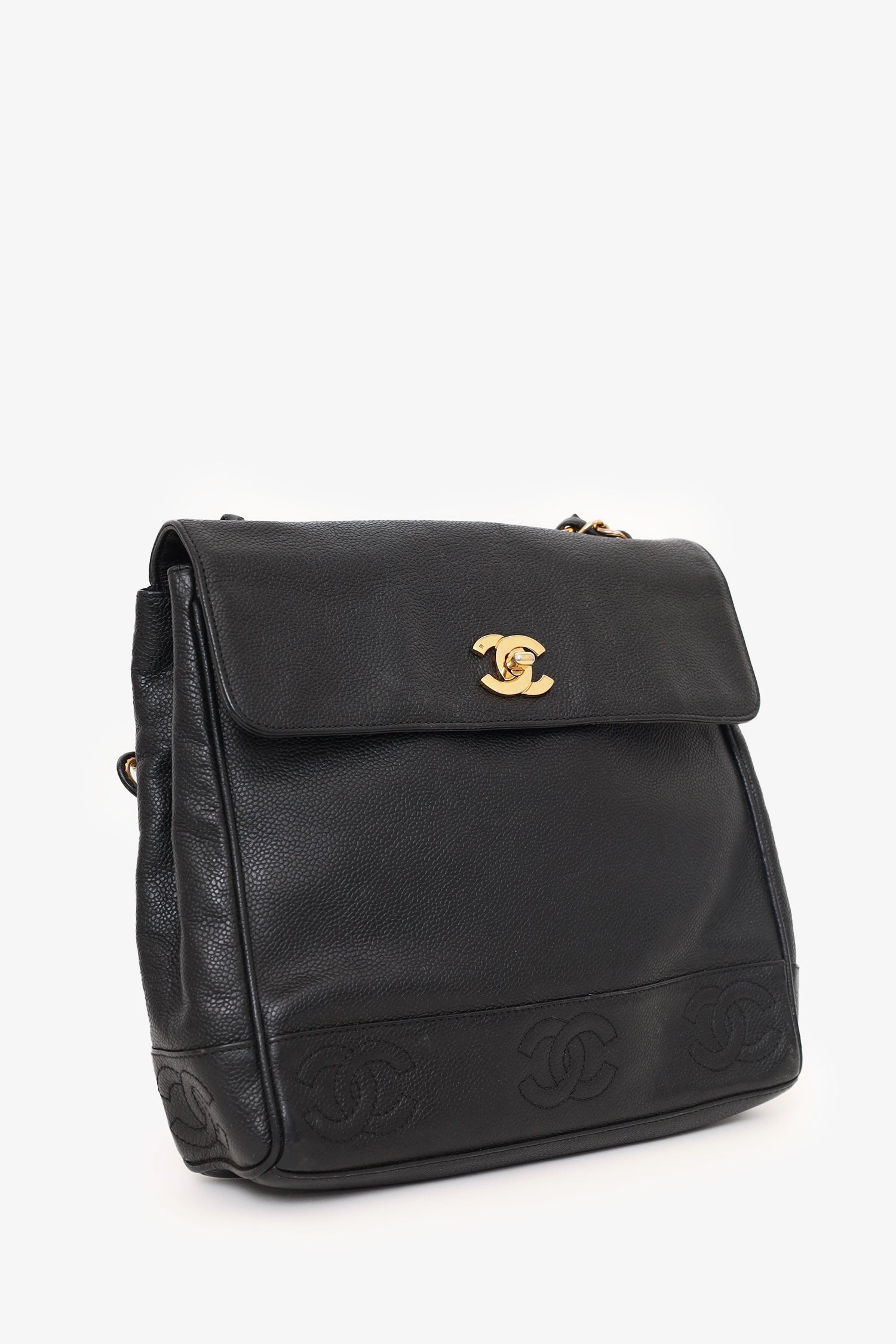 Chaneltm 1996 97 Black Caviar Leather Triple CC Shoulder Bag