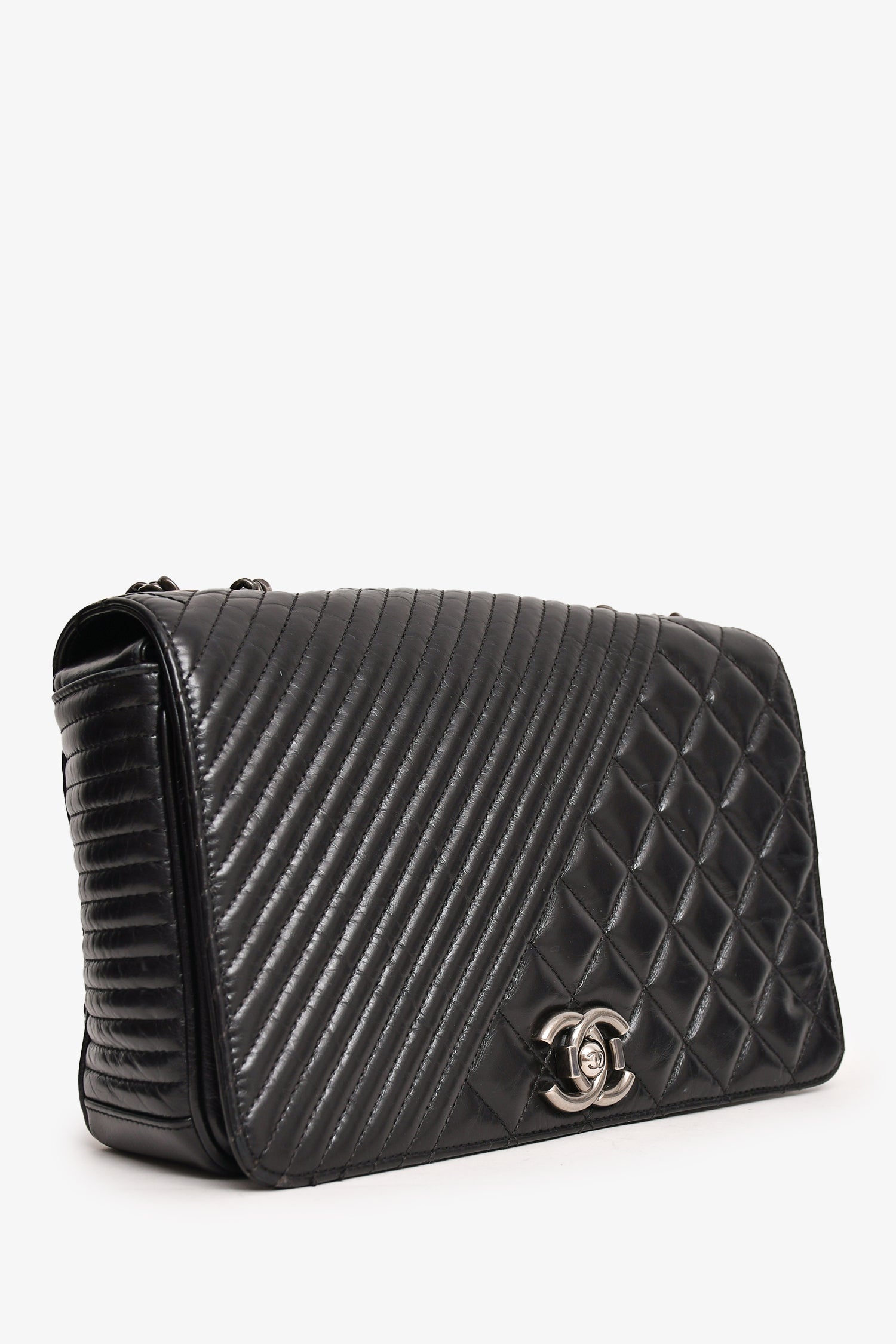 Chanel™ Black Glazed Leather Coco Boy Flap Bag