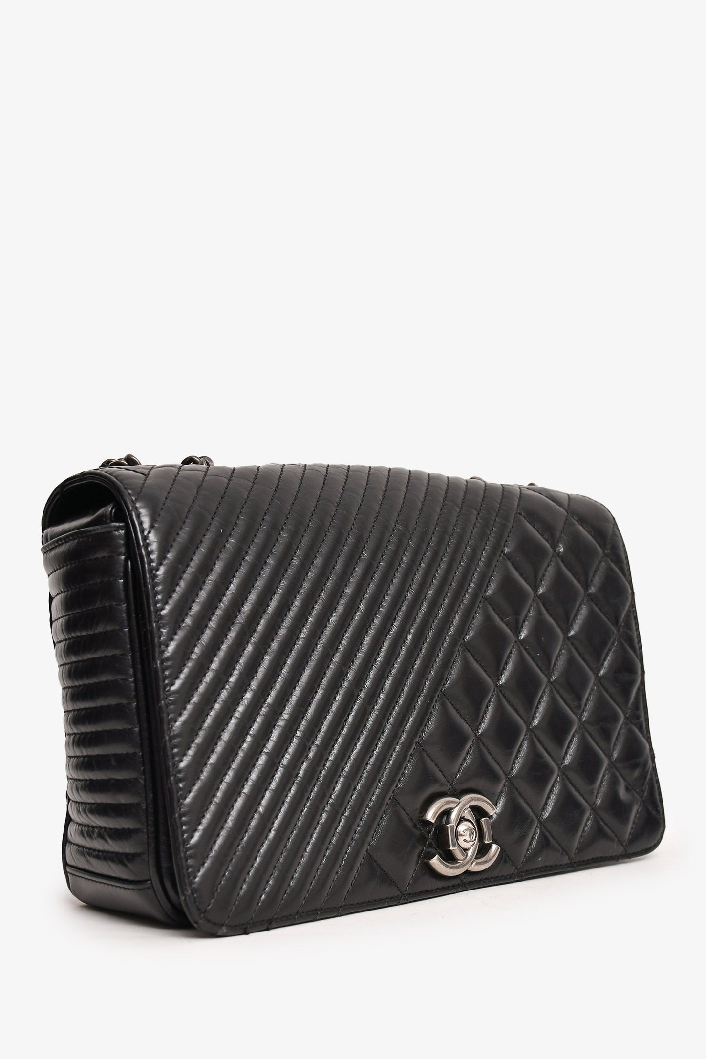 Chaneltm 2014 Black Glazed Leather Coco Boy Flap Bag