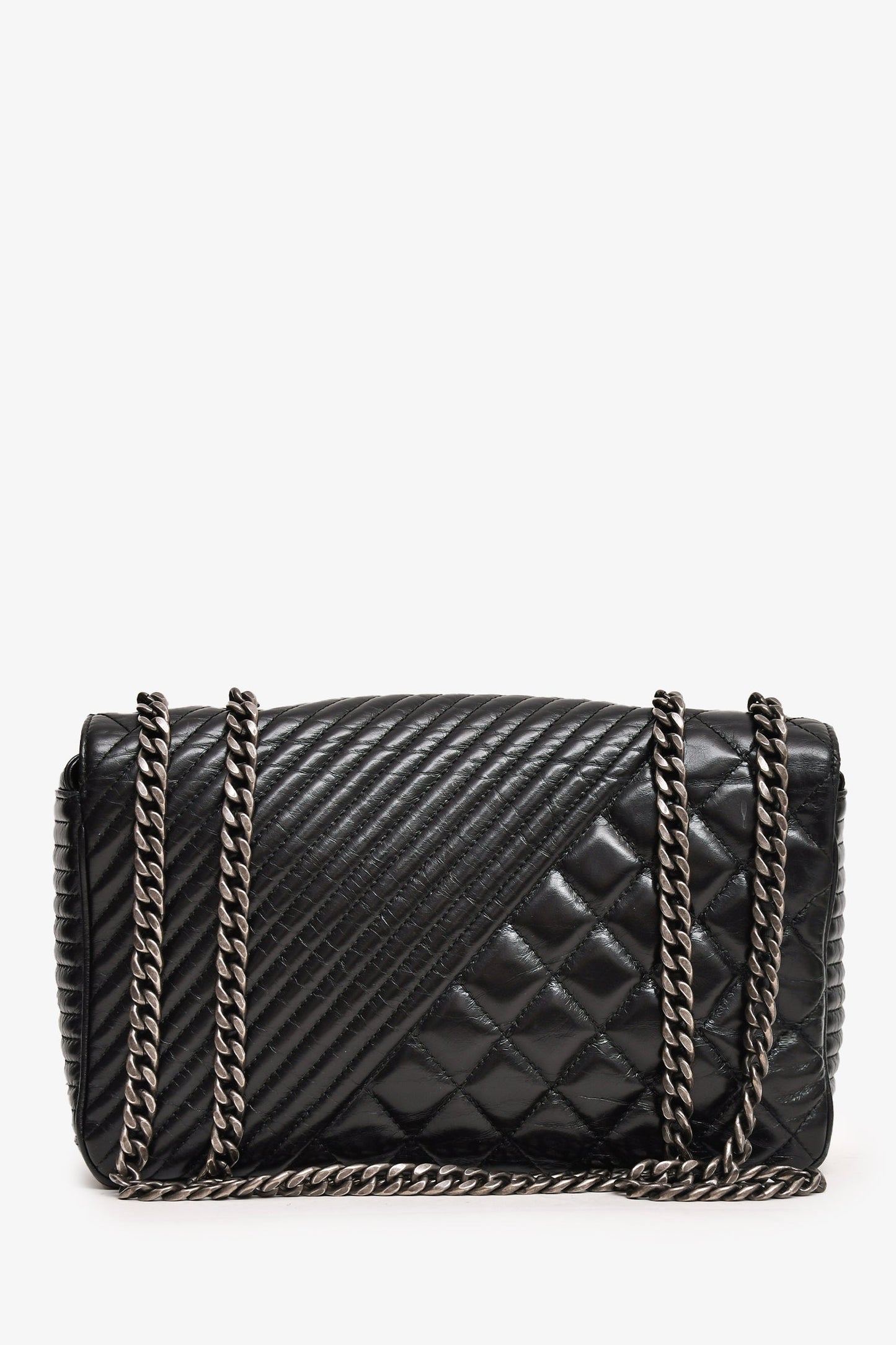Chanel™ Black Glazed Leather Coco Boy Flap Bag