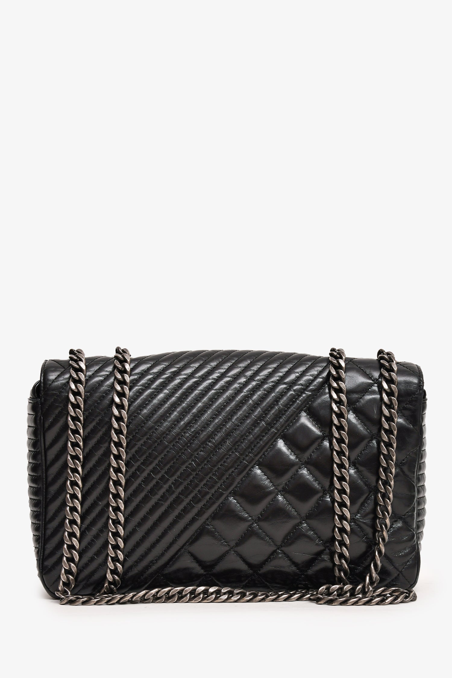 Chanel™ Black Glazed Leather Coco Boy Flap Bag