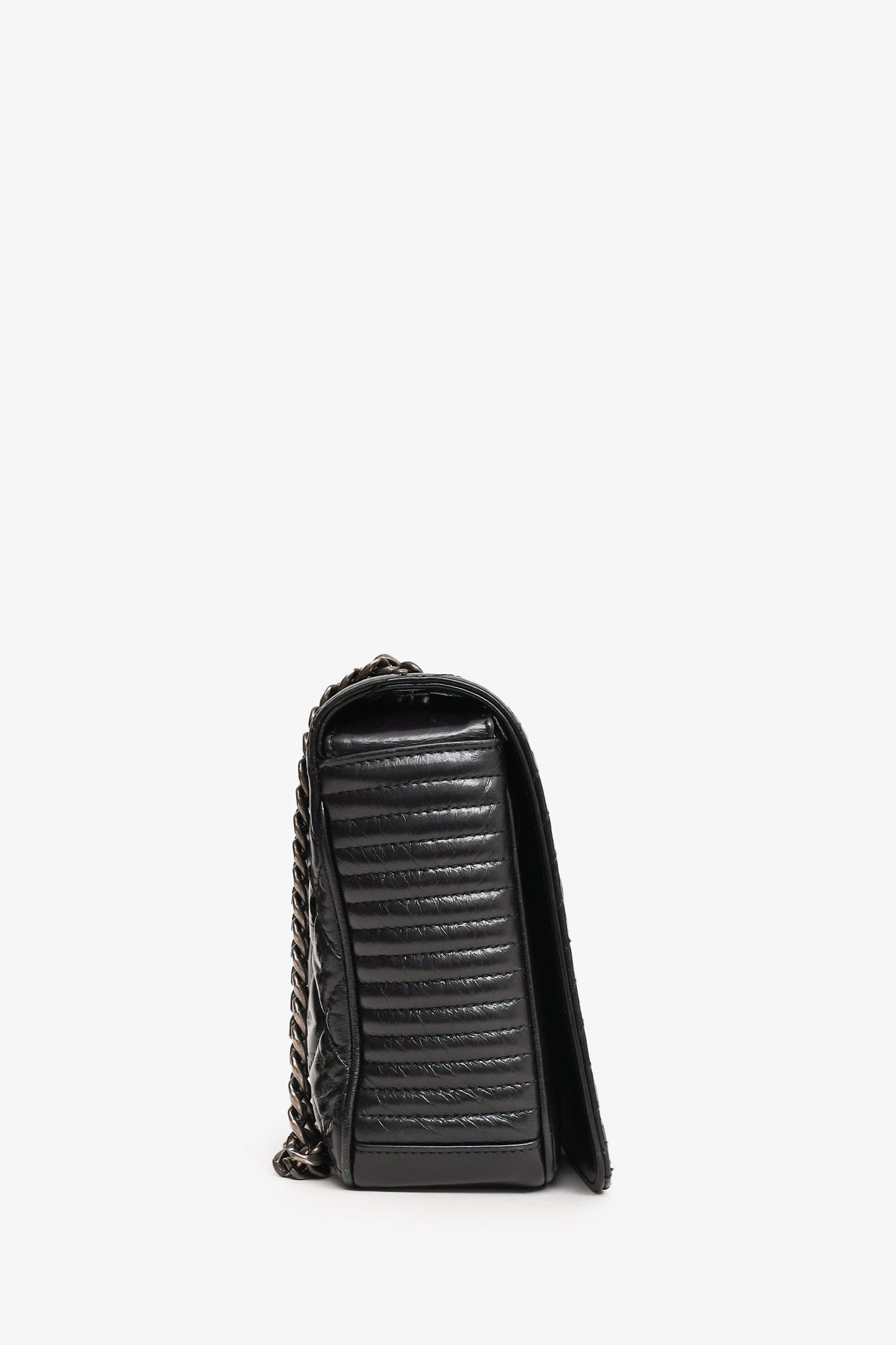 Chanel™ Black Glazed Leather Coco Boy Flap Bag