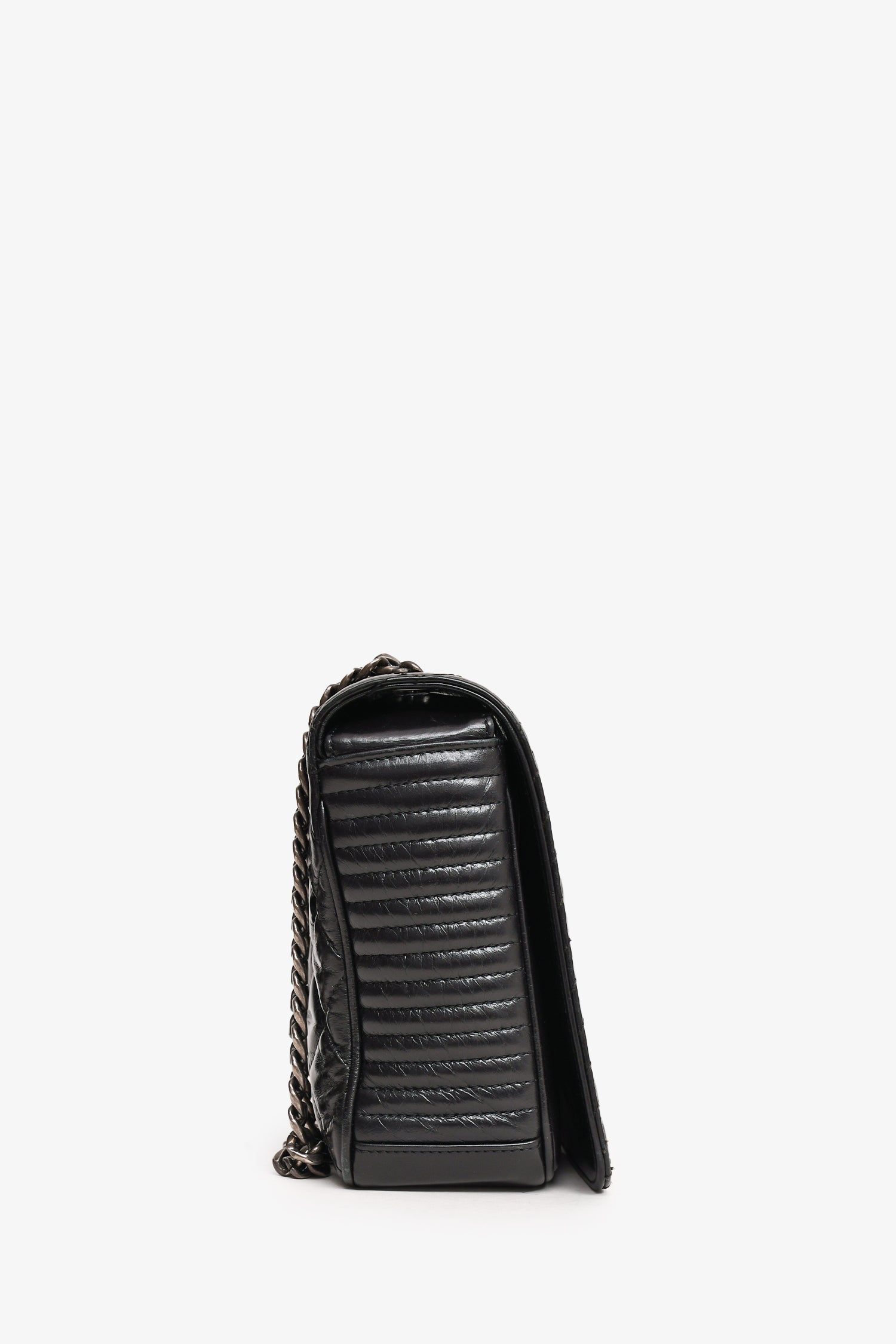 Chanel™ Black Glazed Leather Coco Boy Flap Bag