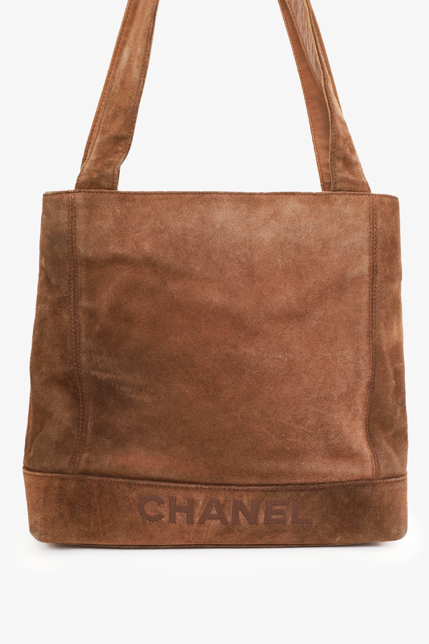 Chaneltm 1997 99 Brown Suede CC Embroidered Tote Bag