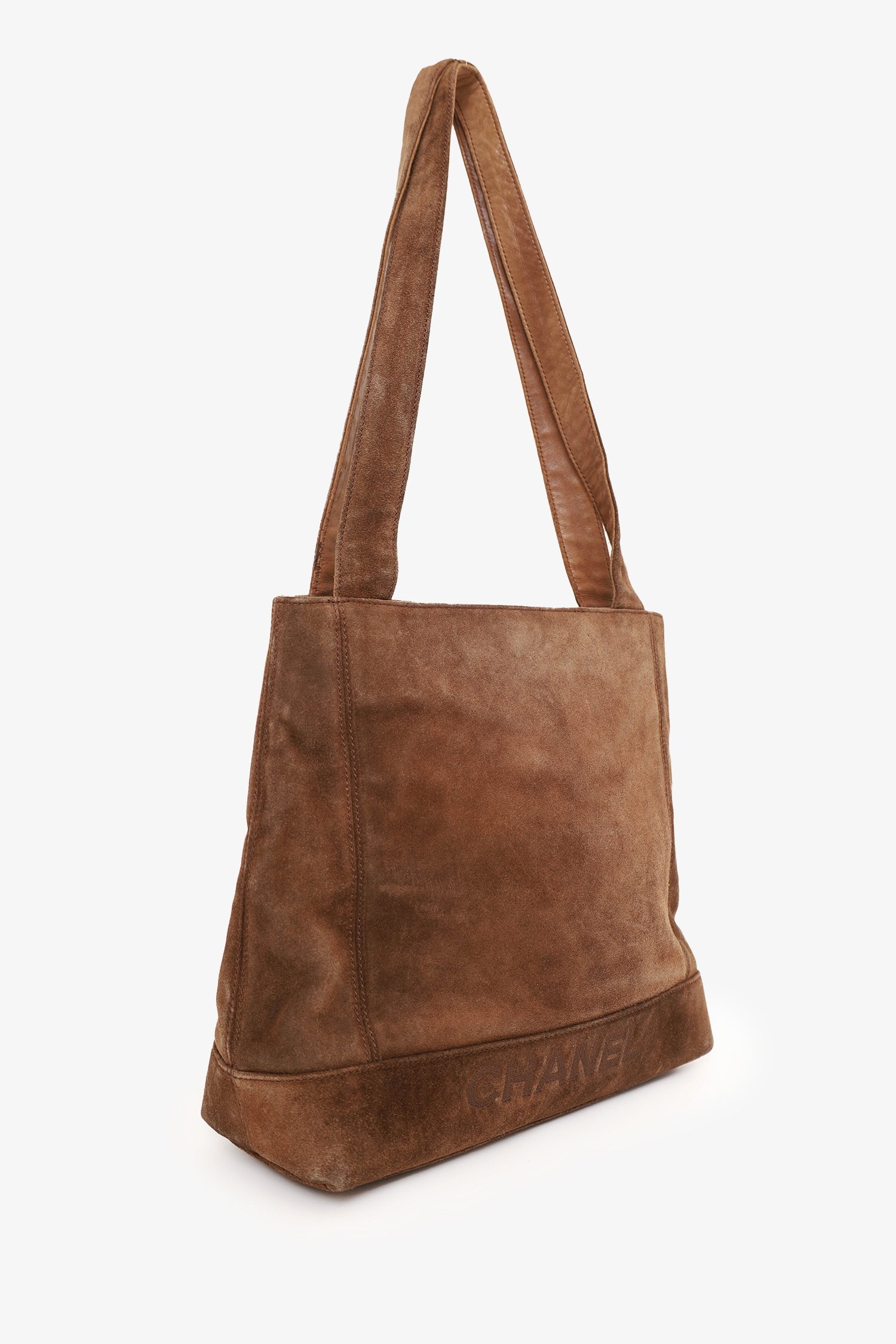 Chaneltm 1997 99 Brown Suede CC Embroidered Tote Bag