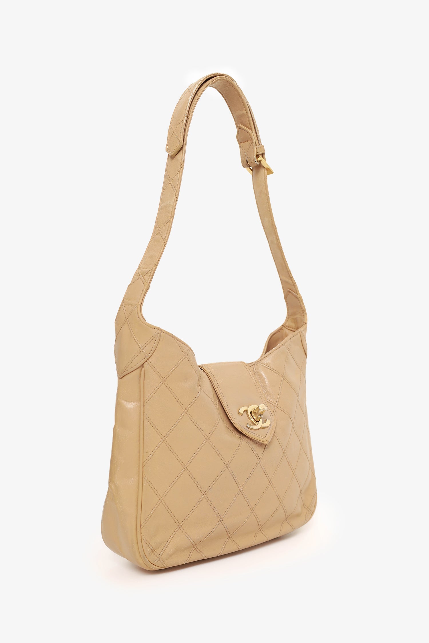 Chaneltm 1986 88 Beige Quilted Lambskin CC Hobo Shoulder Bag with Pouch