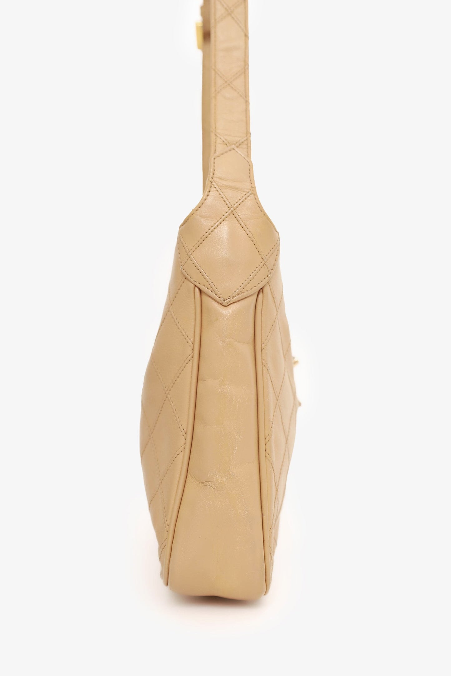 Chanel™ -88 Beige Quilted Lambskin Cc Hobo Shoulder Bag With Pouch