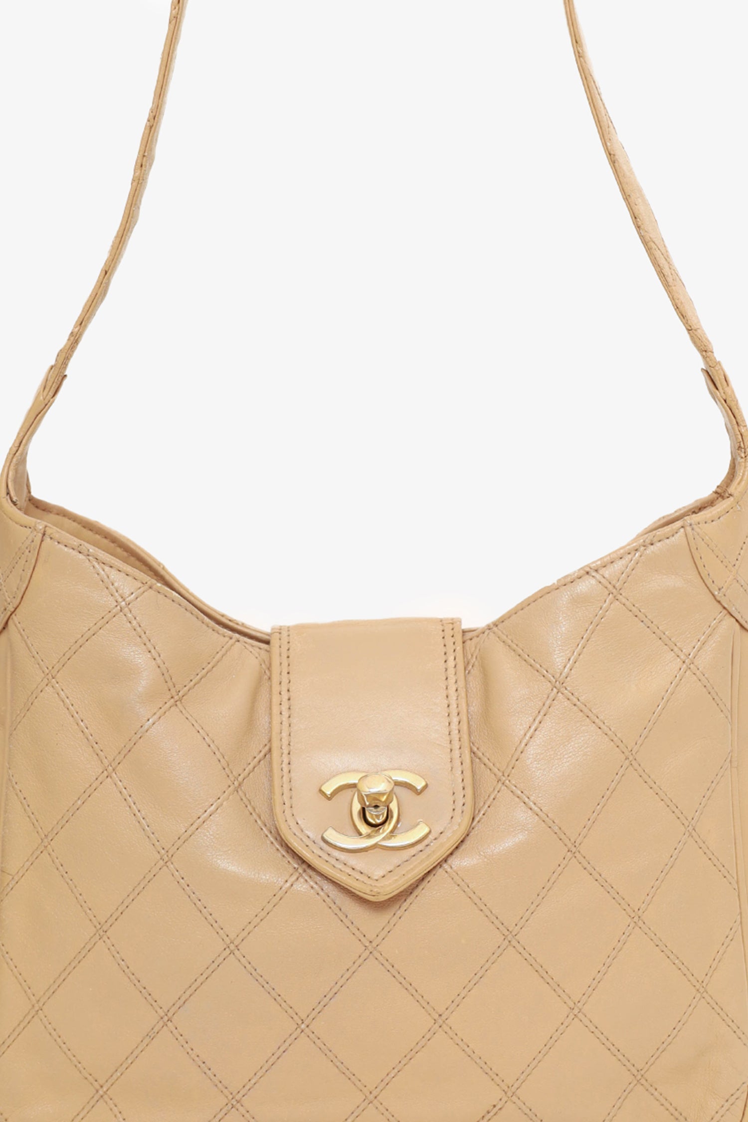 Chaneltm 1986 88 Beige Quilted Lambskin CC Hobo Shoulder Bag with Pouch