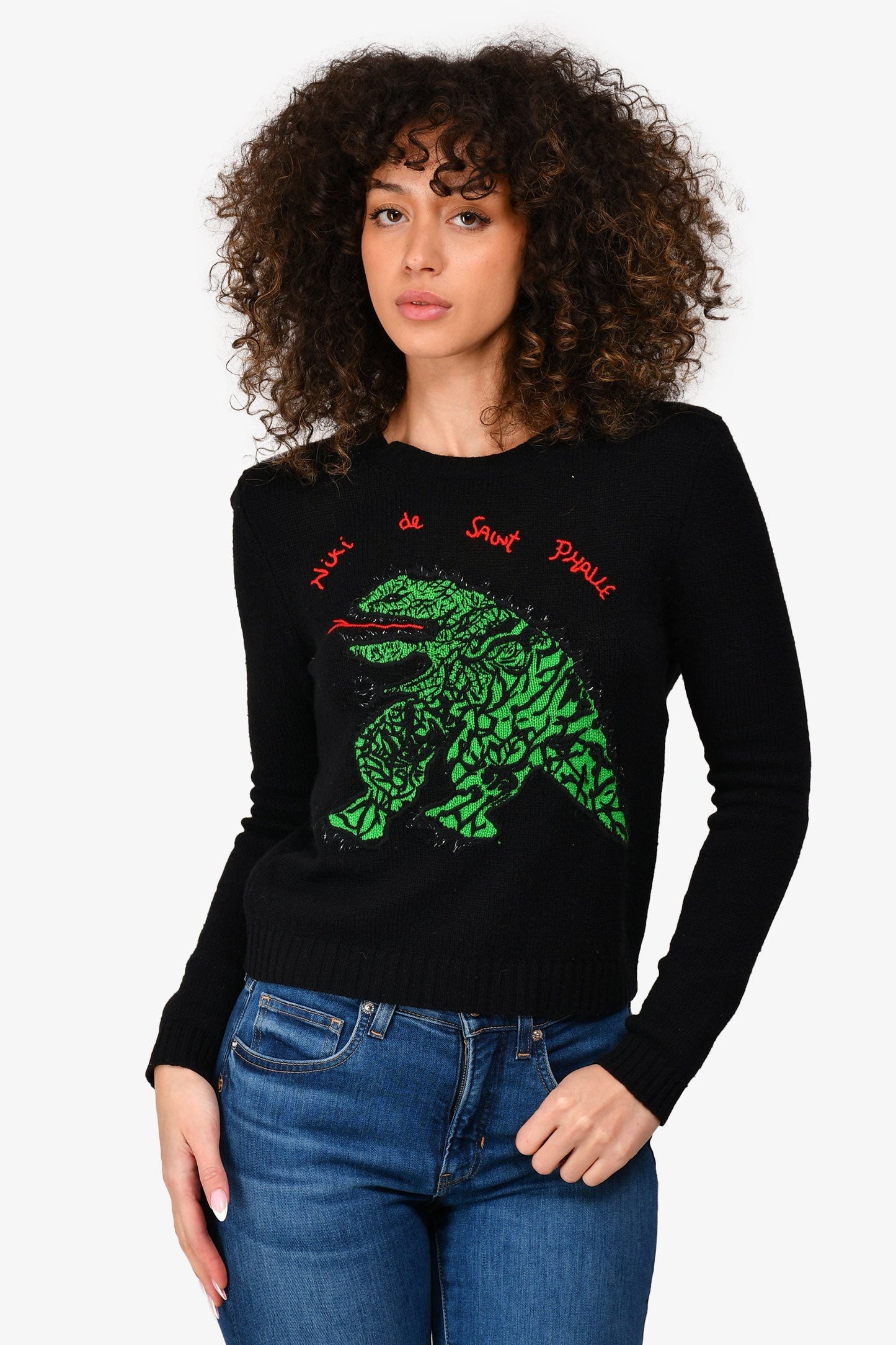 Dior Handbag Christian Cashmere Sweater Black Green Embroidered
