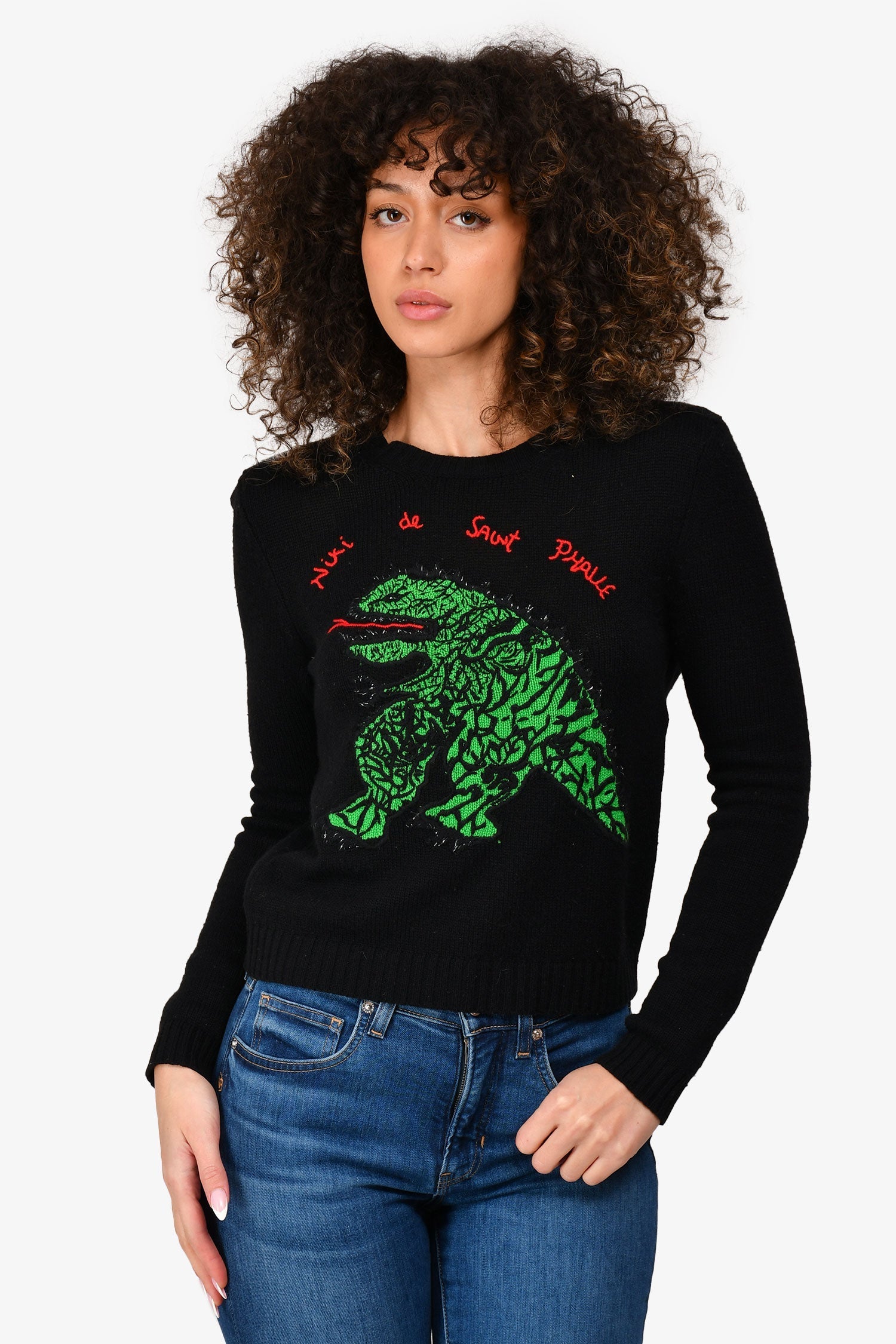 Dior Handbag Christian Cashmere Sweater Black Green Embroidered