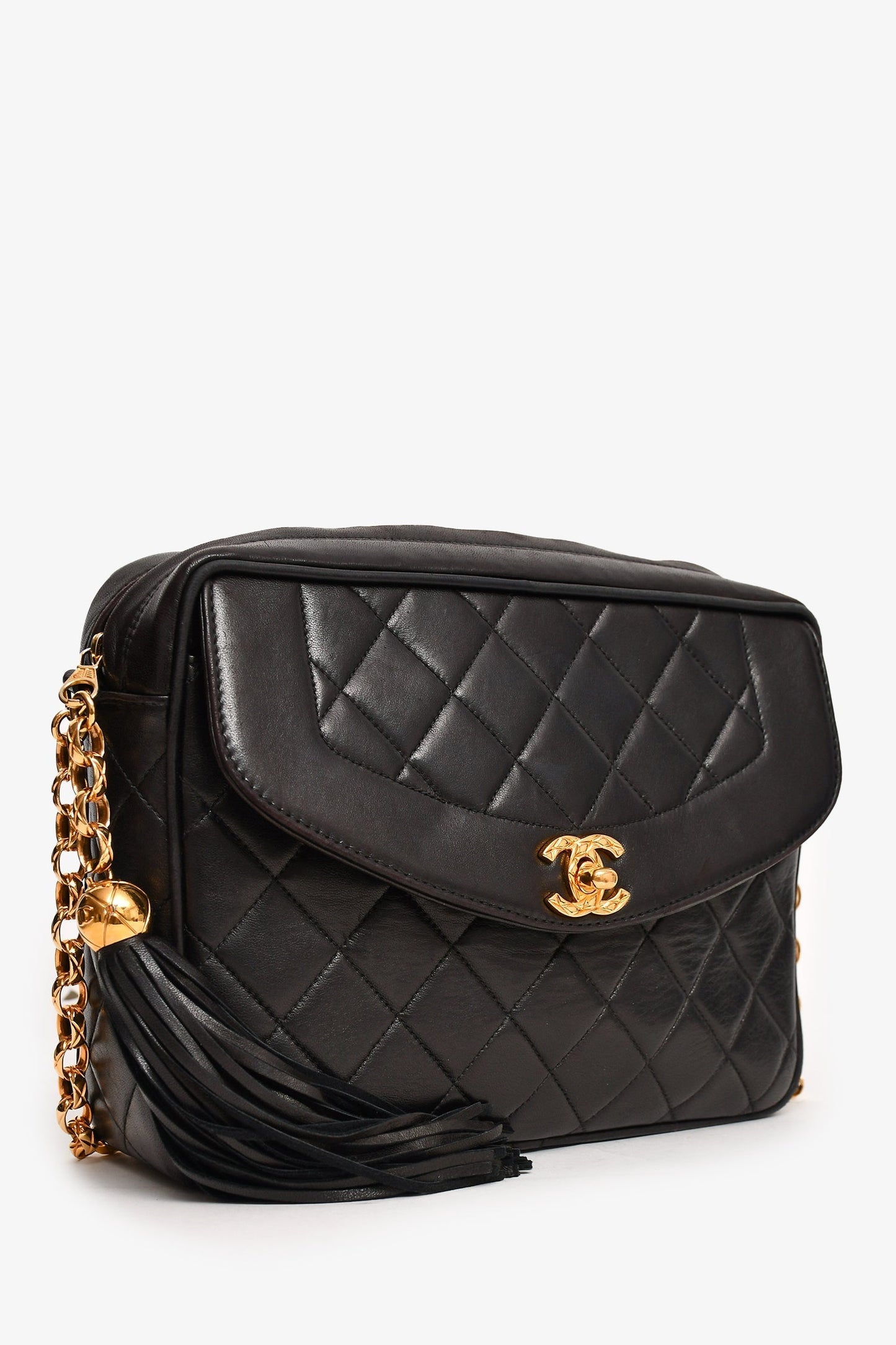 Chanel™ -4 Black Leather Quilted Turn Lock Camera Crossbody