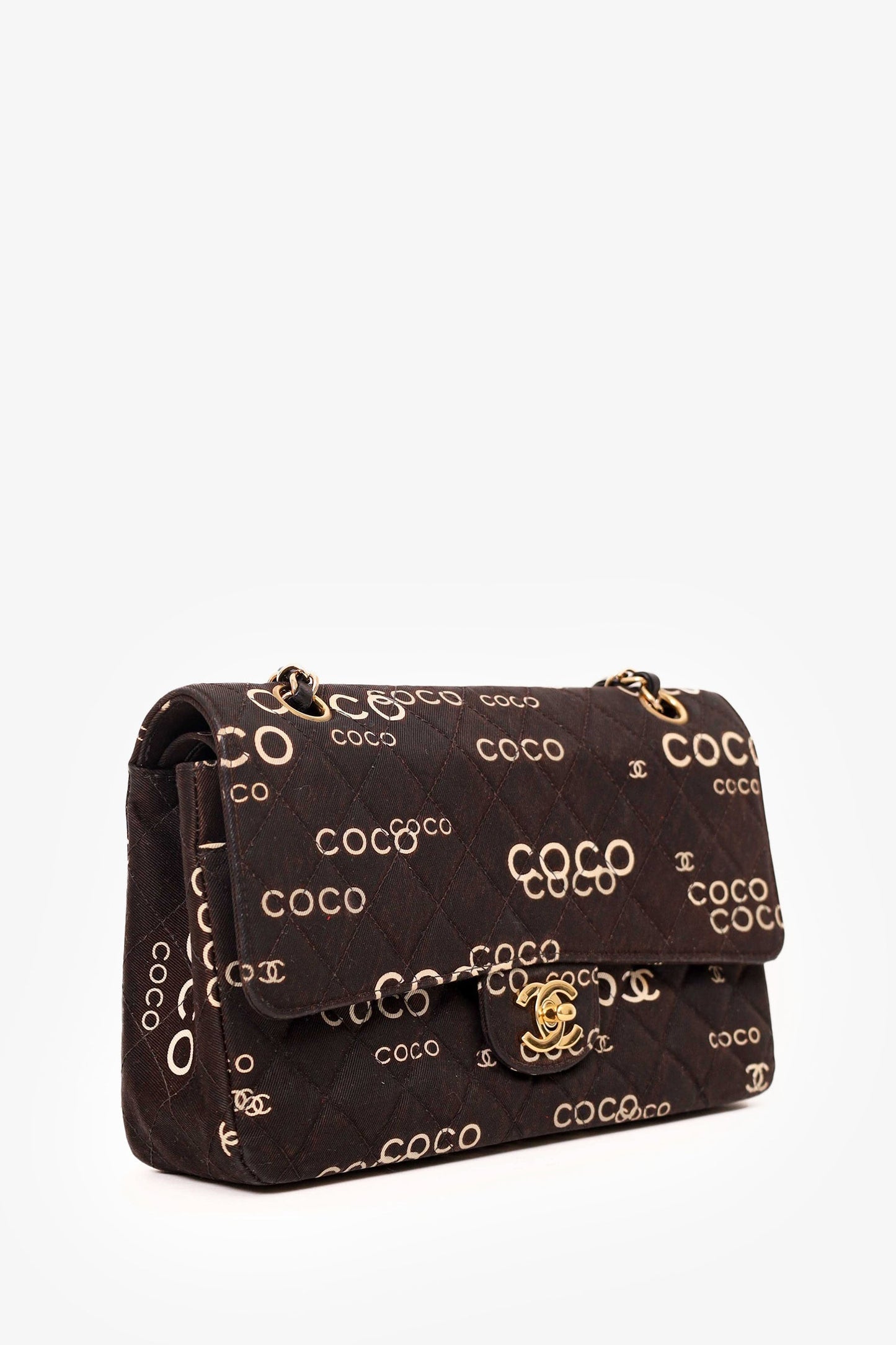 Chanel™ -03 Black/White Denim Quilted Coco Print Medium Double Flap Bag