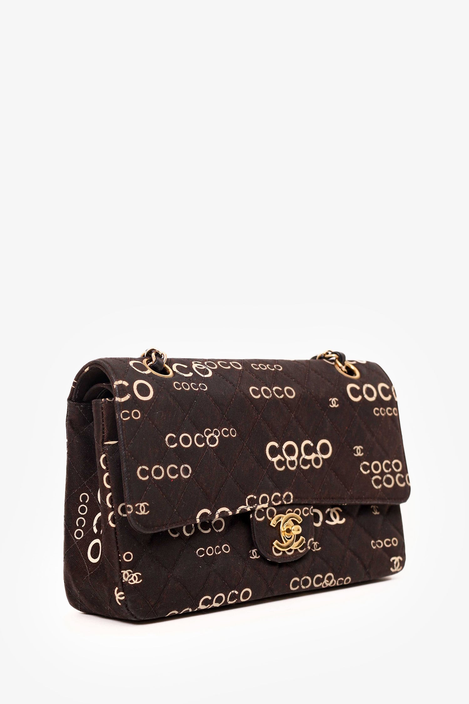 Chanel™ -03 Black/White Denim Quilted Coco Print Medium Double Flap Bag