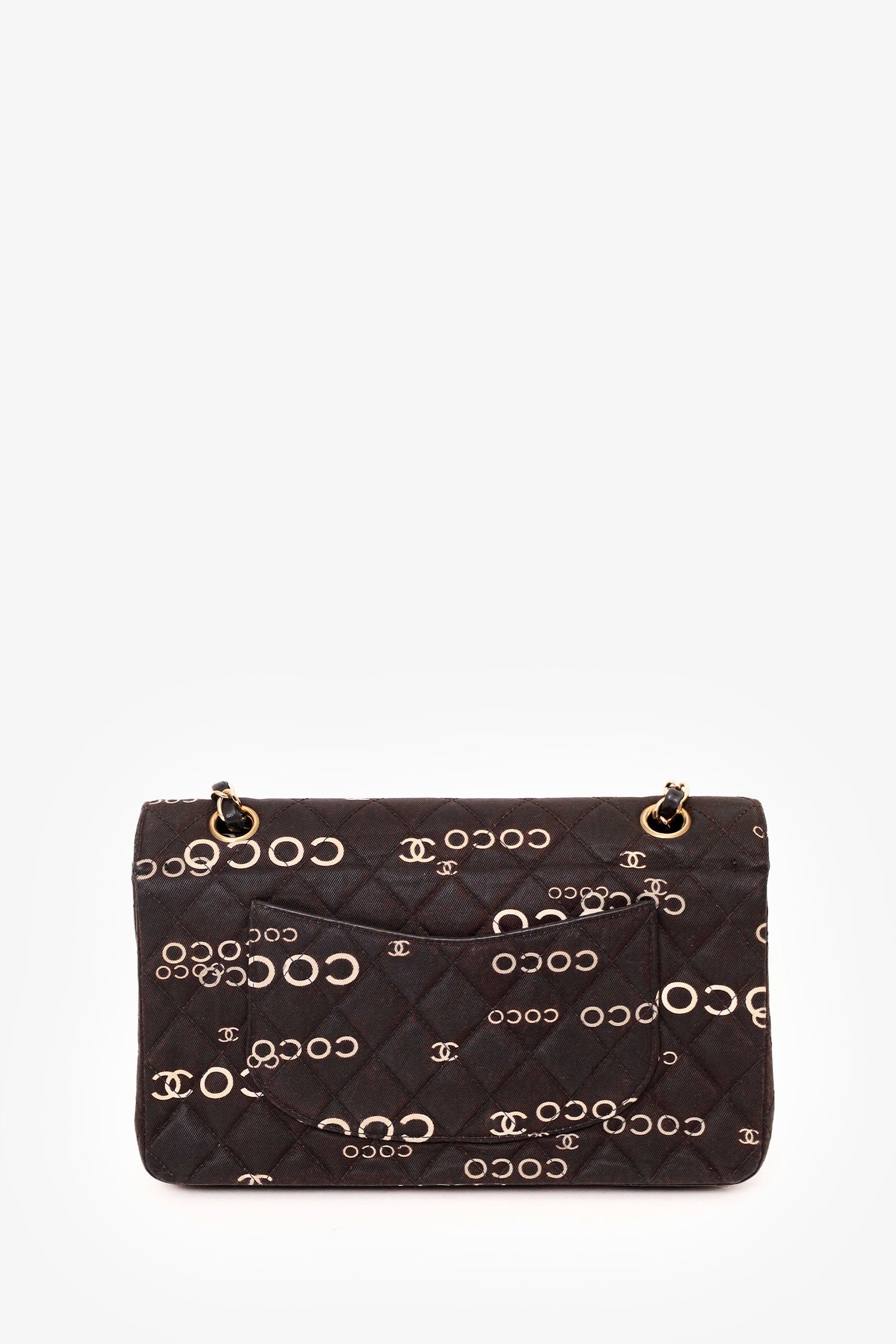 Chaneltm 2002 03 Black/white Denim Quilted Coco Print Medium Double Flap Bag