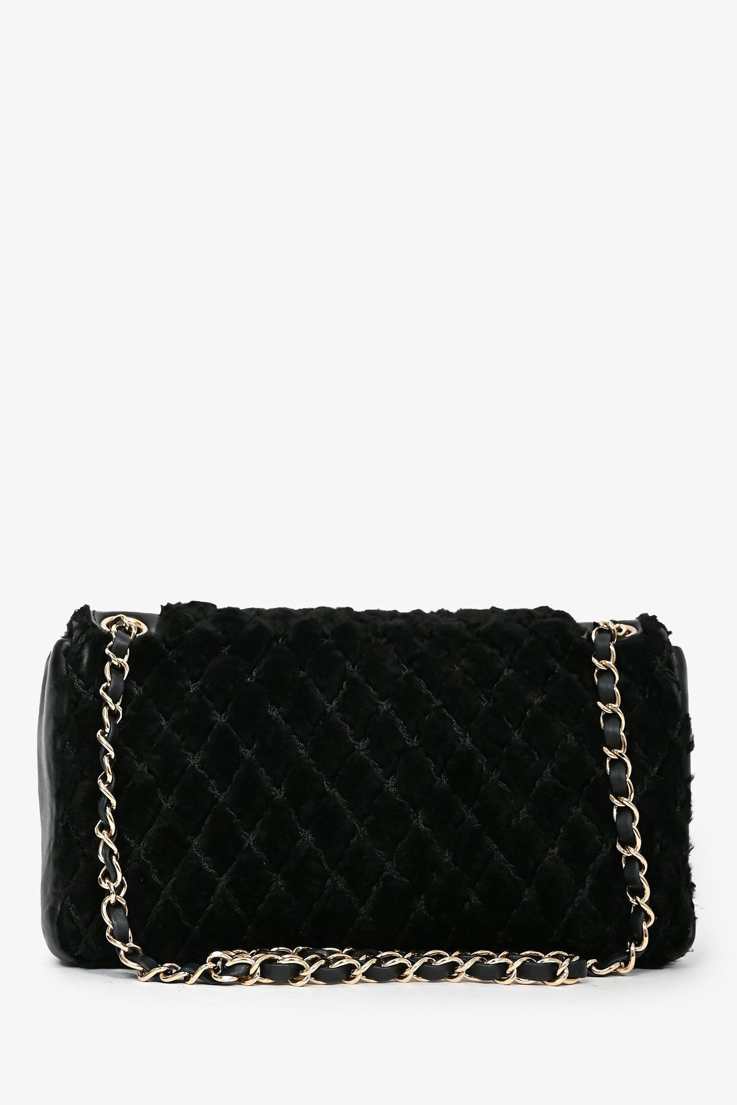 Chaneltm 2008/09 Black Rabbit Fur/calfskin Leather Flap Bag