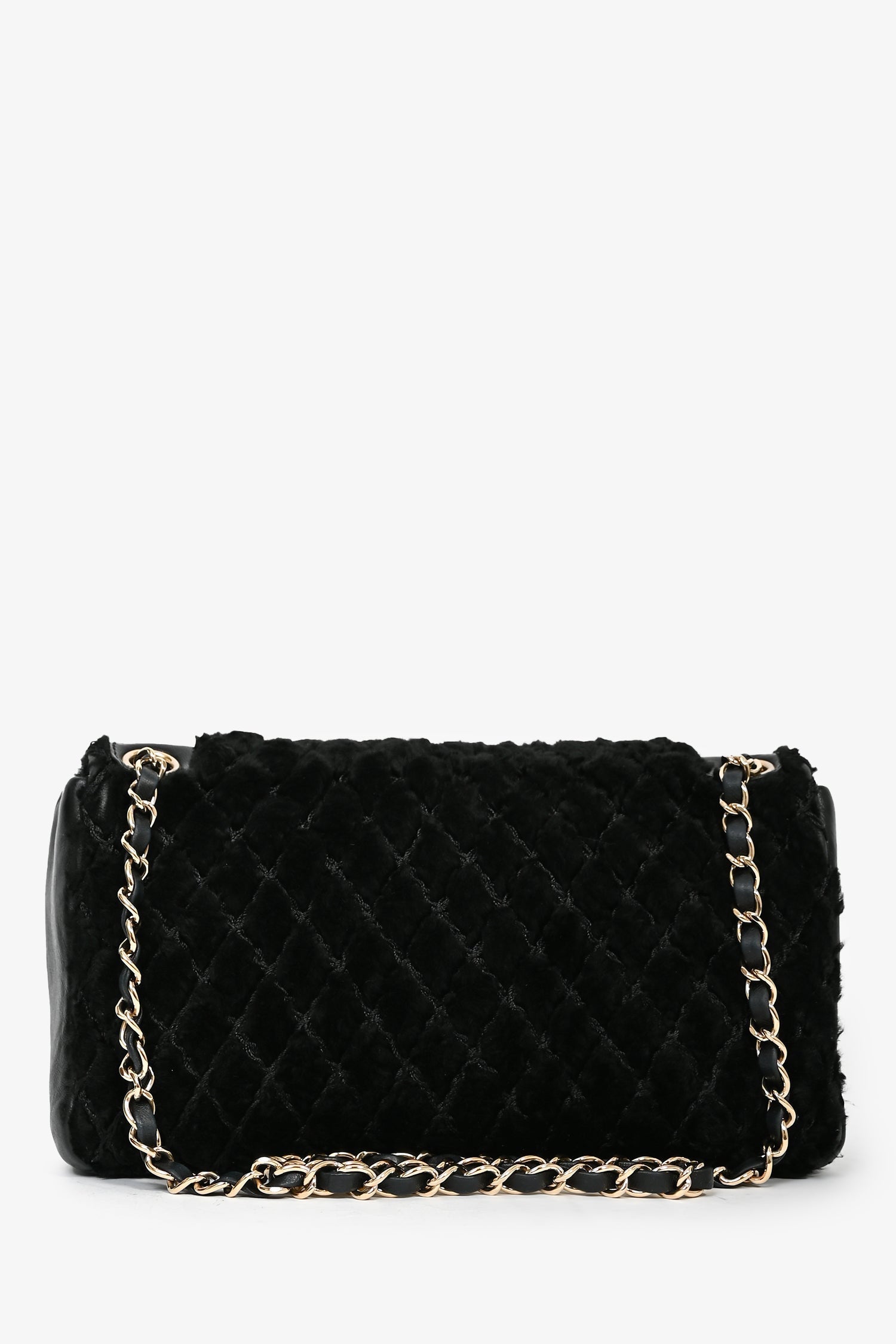 Chaneltm 2008/09 Black Rabbit Fur/calfskin Leather Flap Bag