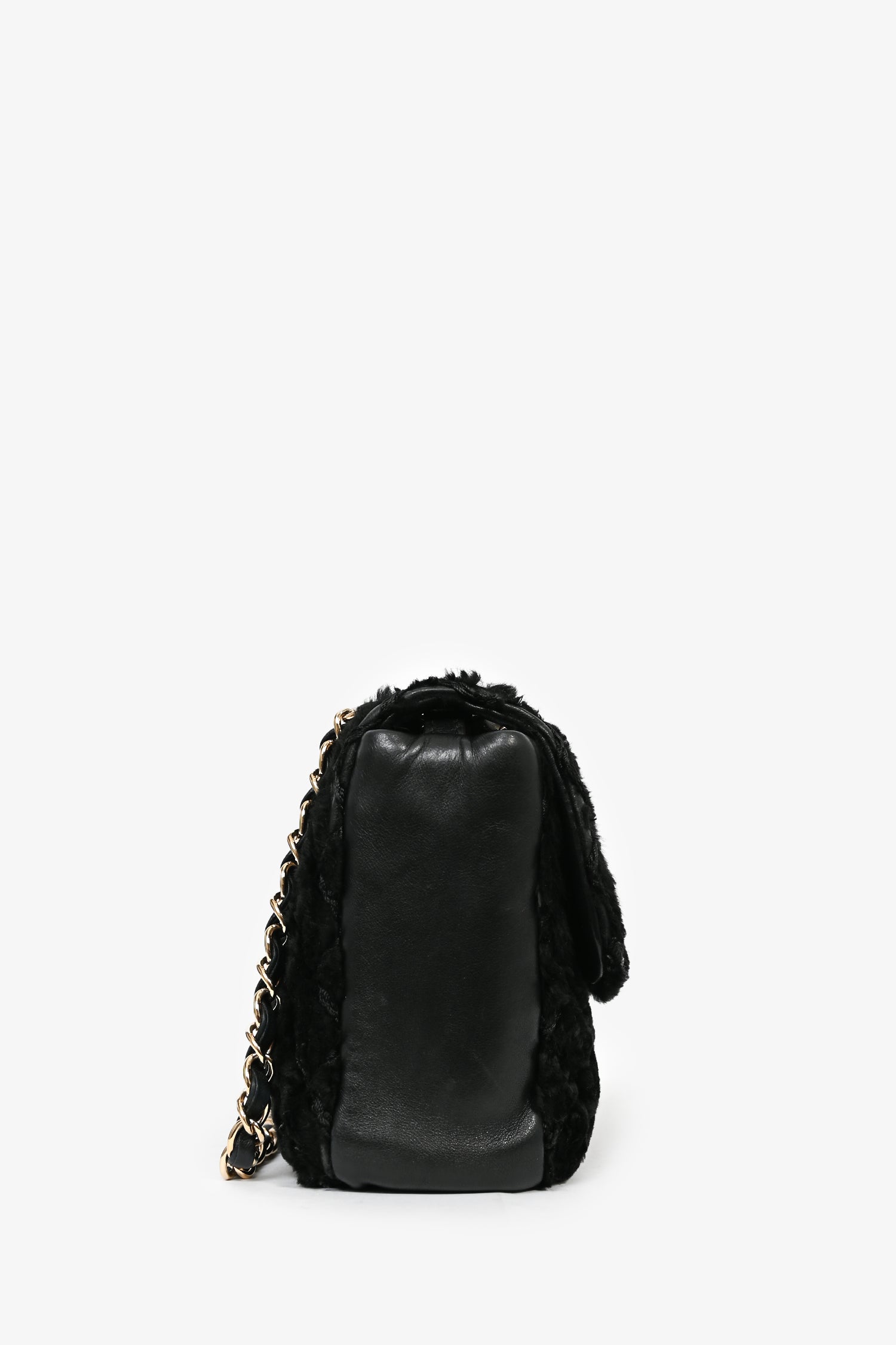 Chaneltm 2008/09 Black Rabbit Fur/calfskin Leather Flap Bag