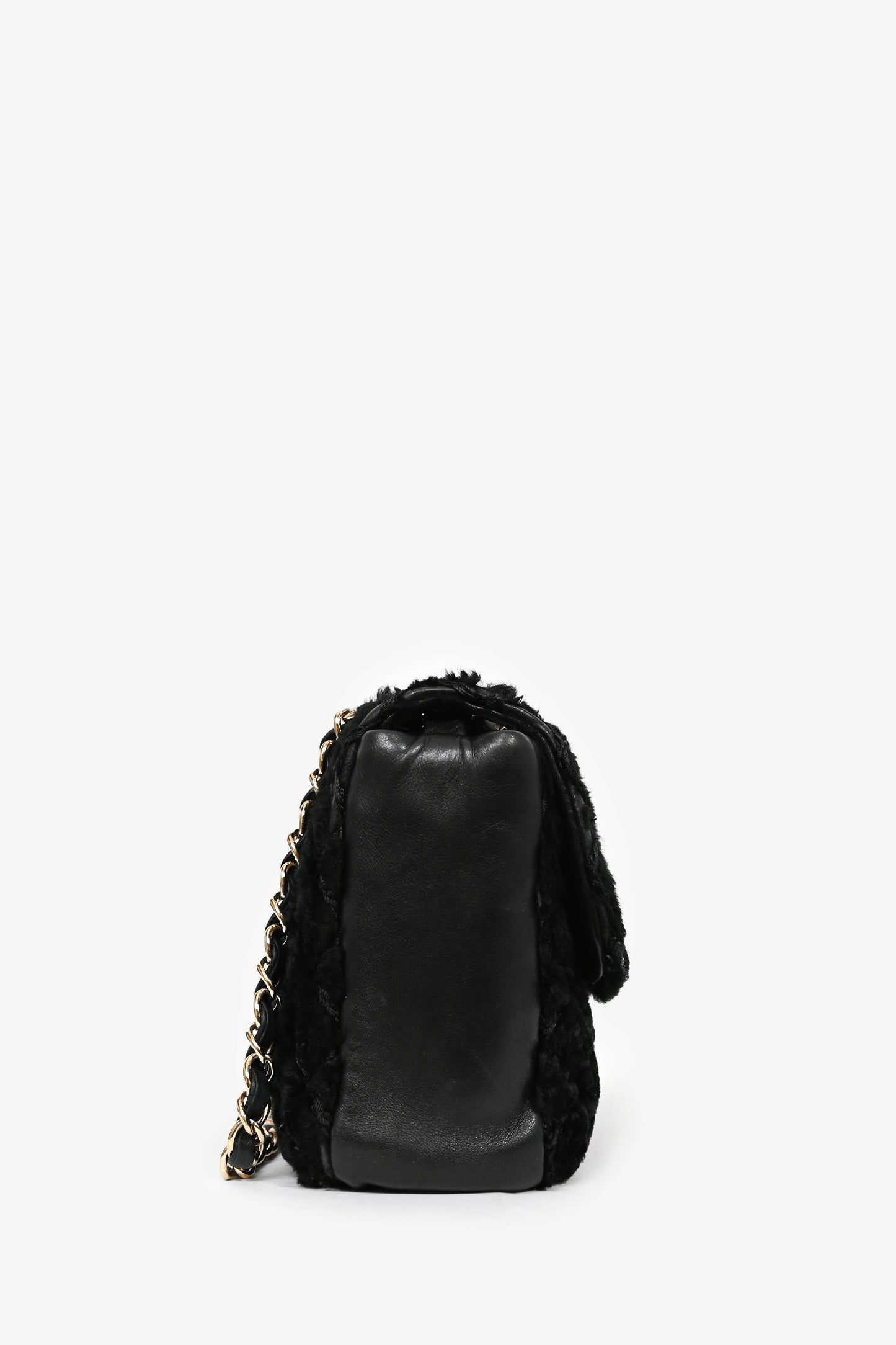 Chanel™ 2008/09 Black Rabbit Fur/Calfskin Leather Flap Bag