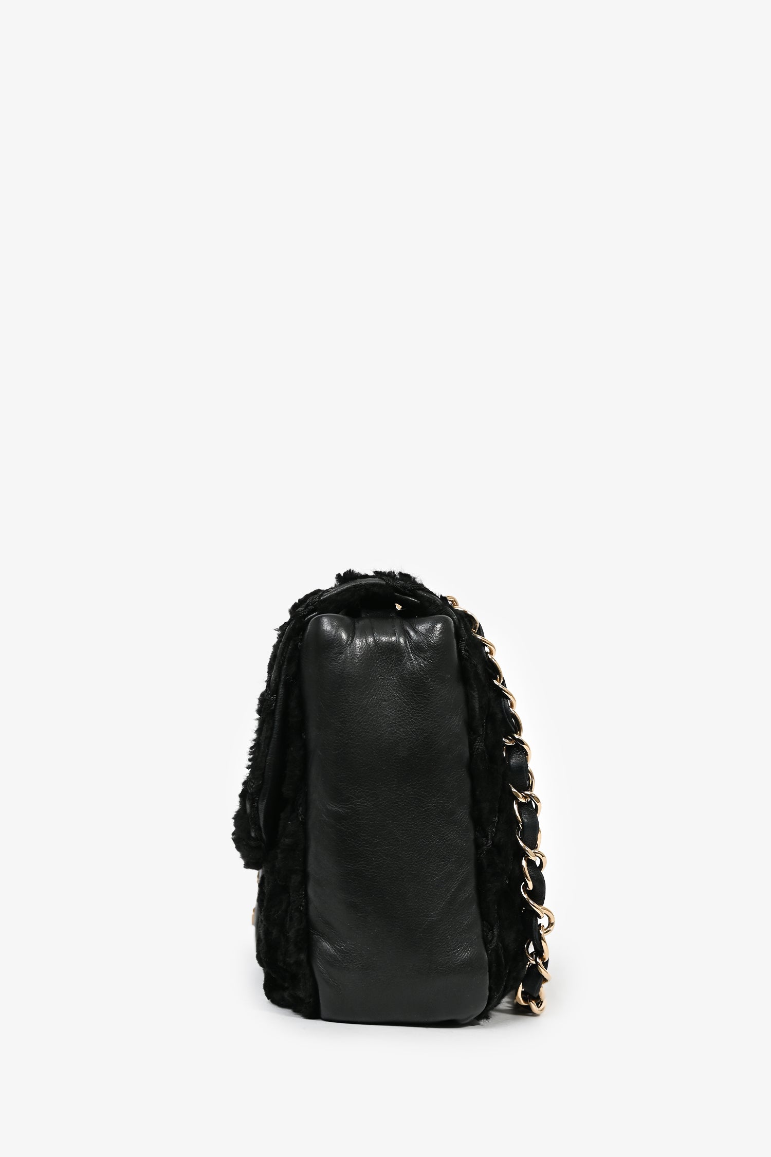 Chaneltm 2008/09 Black Rabbit Fur/calfskin Leather Flap Bag