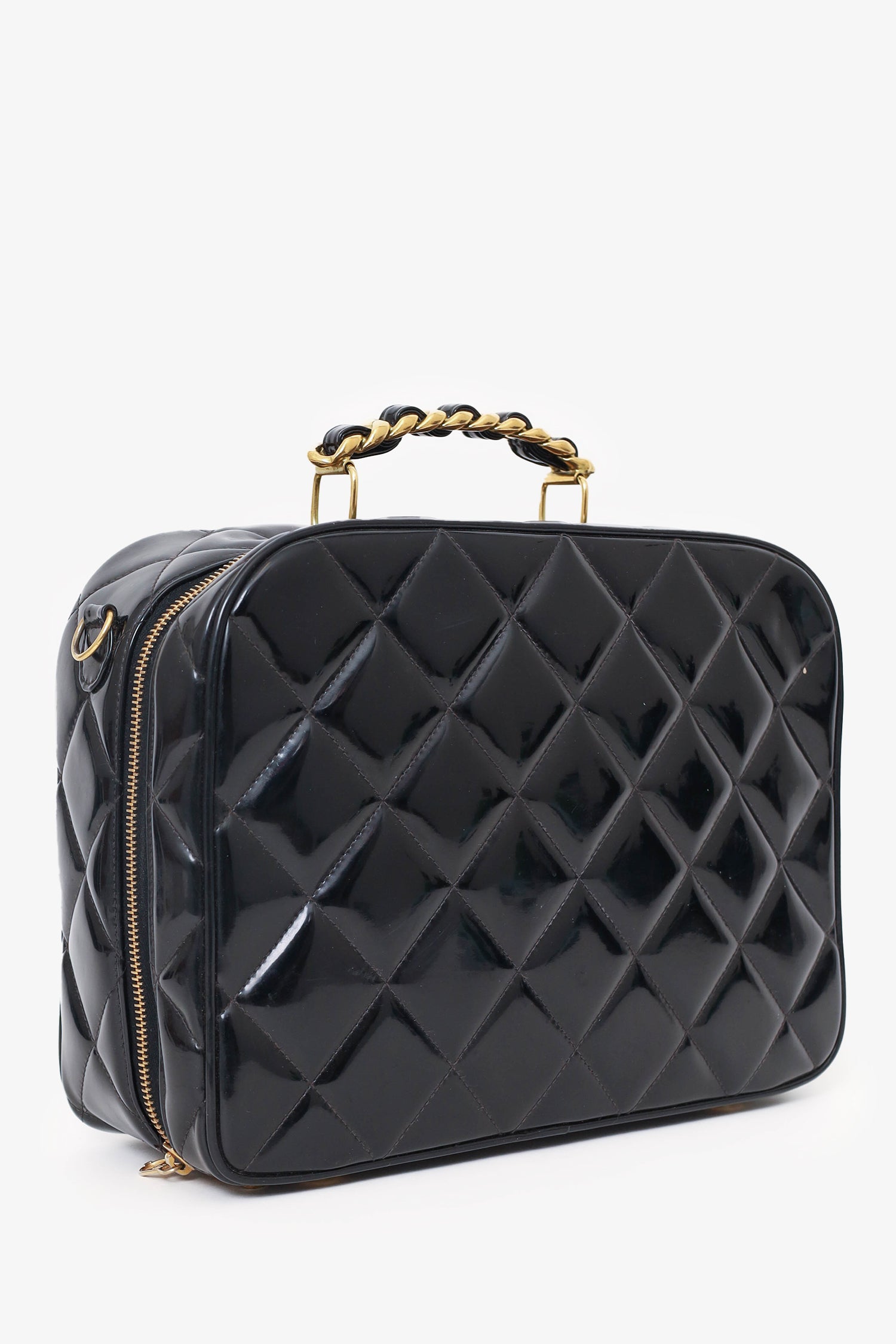 Chaneltm 1994 96 Black Patent Leather Large Vanity Case Handbag
