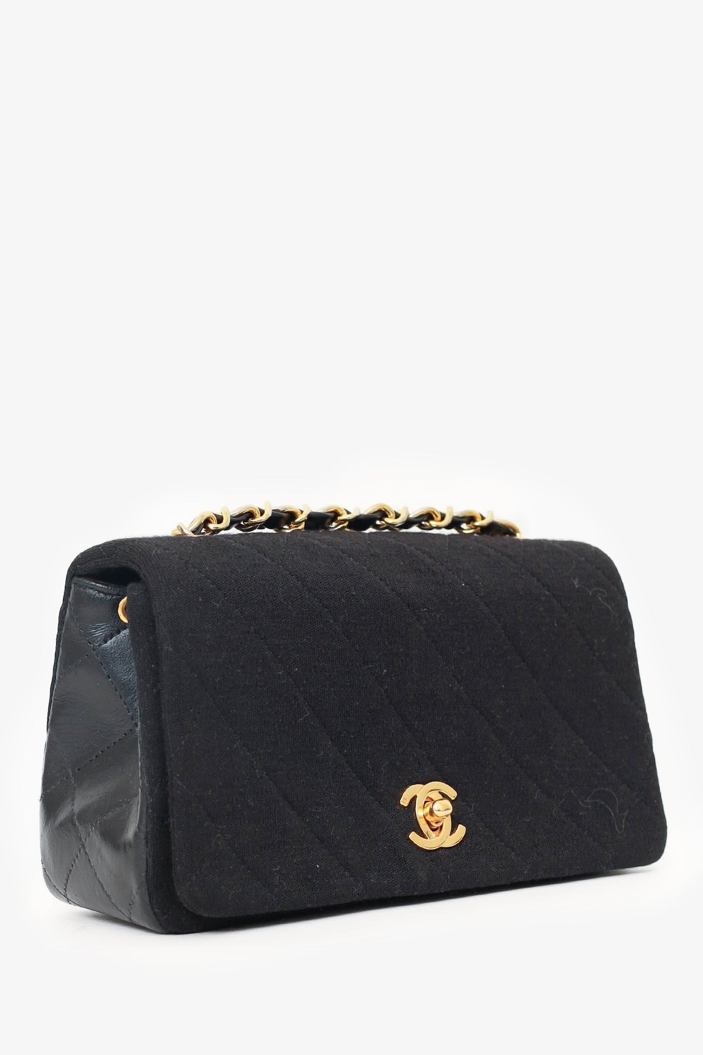 Chanel™ -91 Black Jersey/Lambskin Mini Full Flap Bag