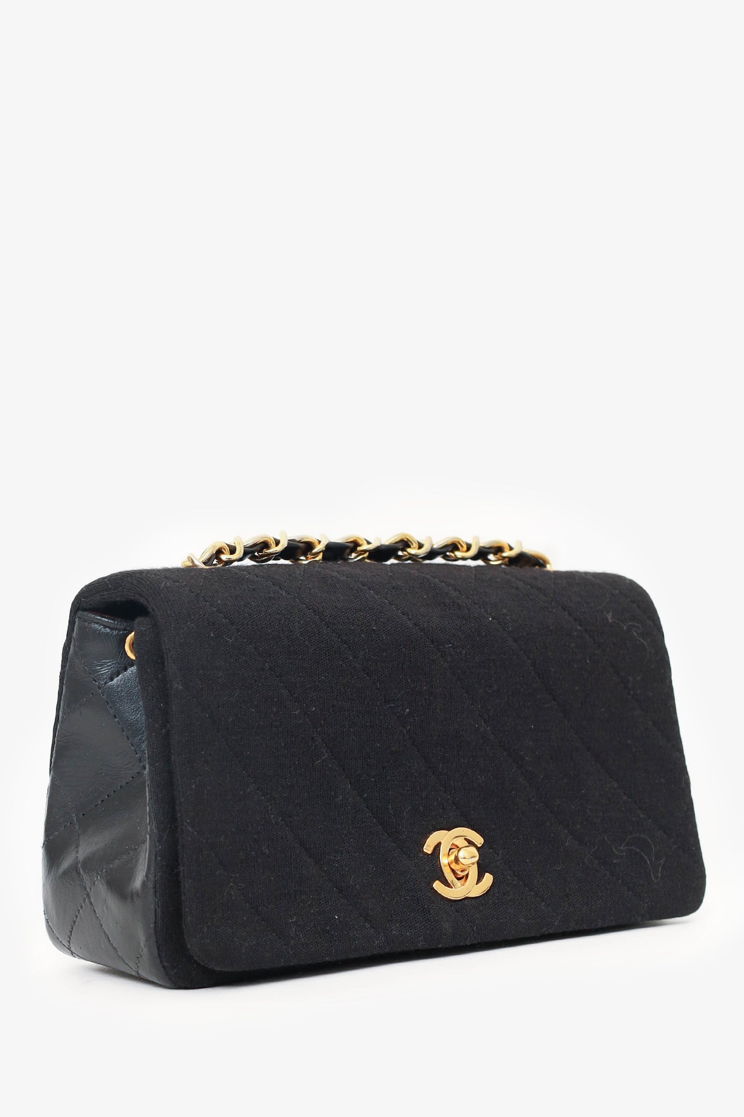 Chanel™ -91 Black Jersey/Lambskin Mini Full Flap Bag
