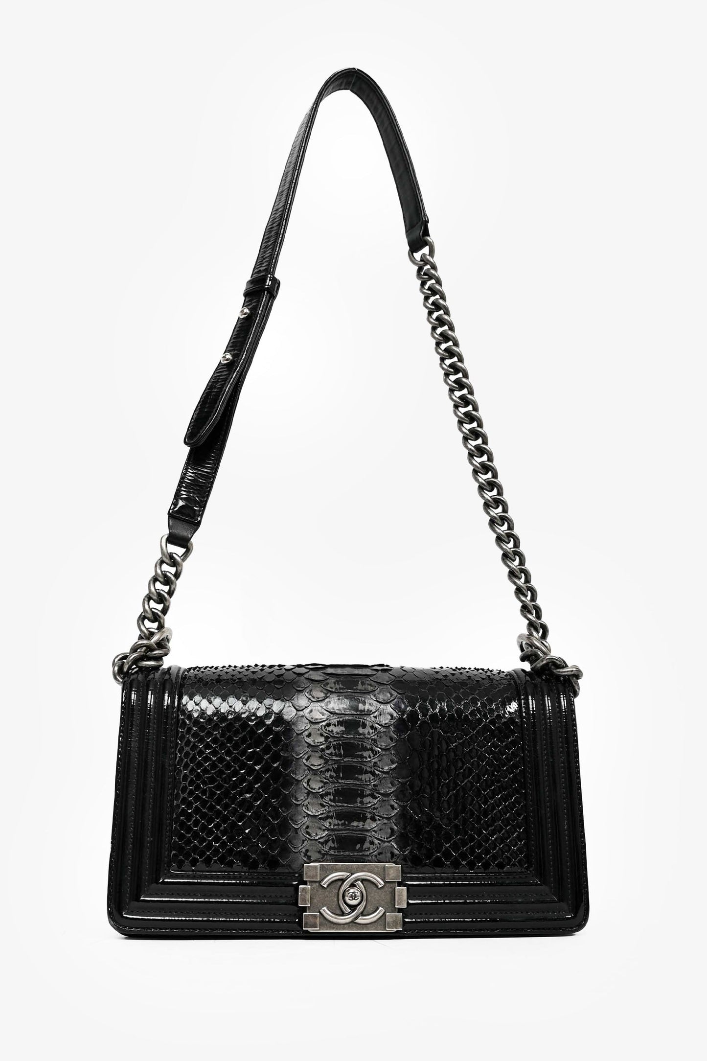 Chanel™ -15 Black/Grey Python Medium Boy Bag